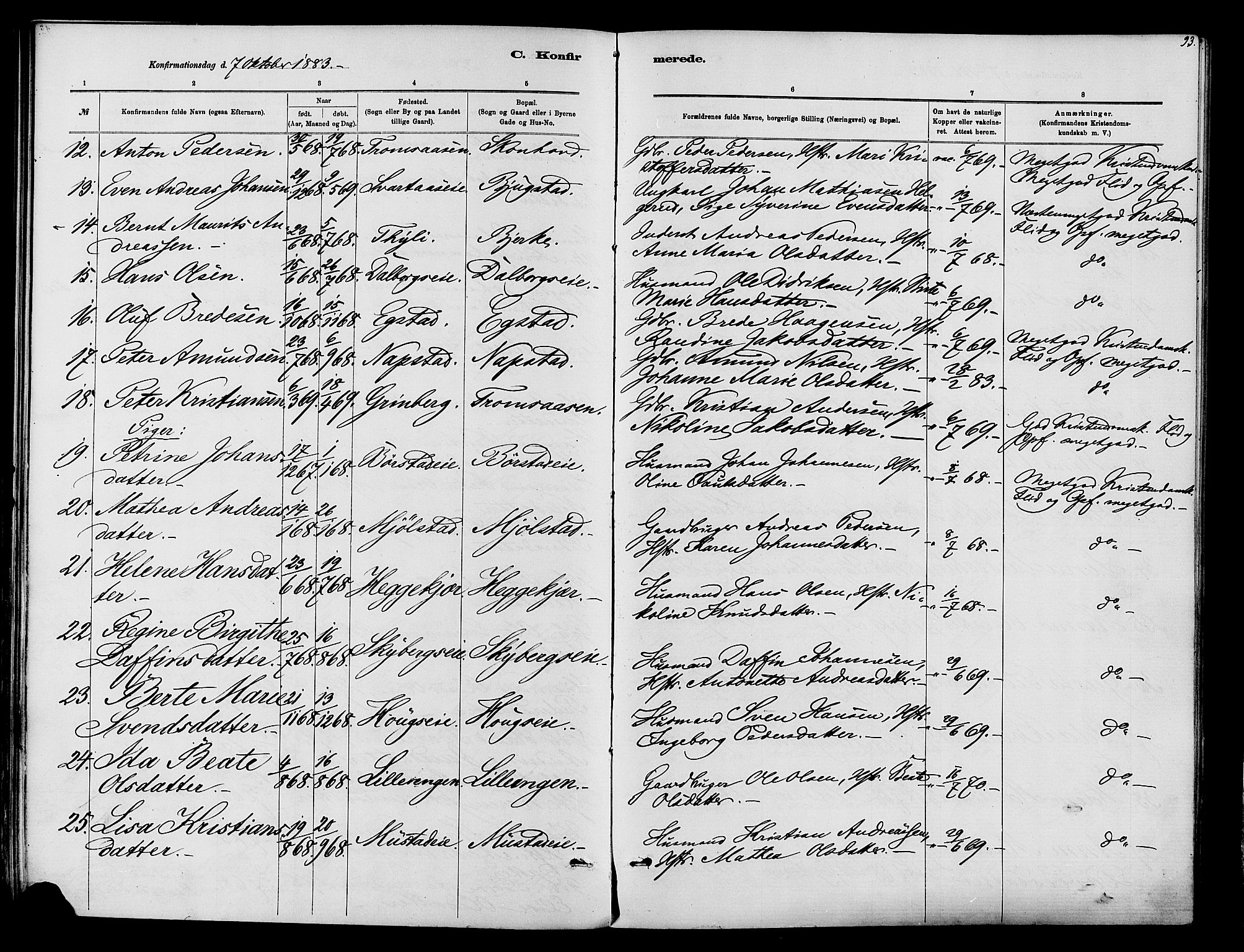 Vardal prestekontor, SAH/PREST-100/H/Ha/Haa/L0010: Parish register (official) no. 10, 1878-1893, p. 93