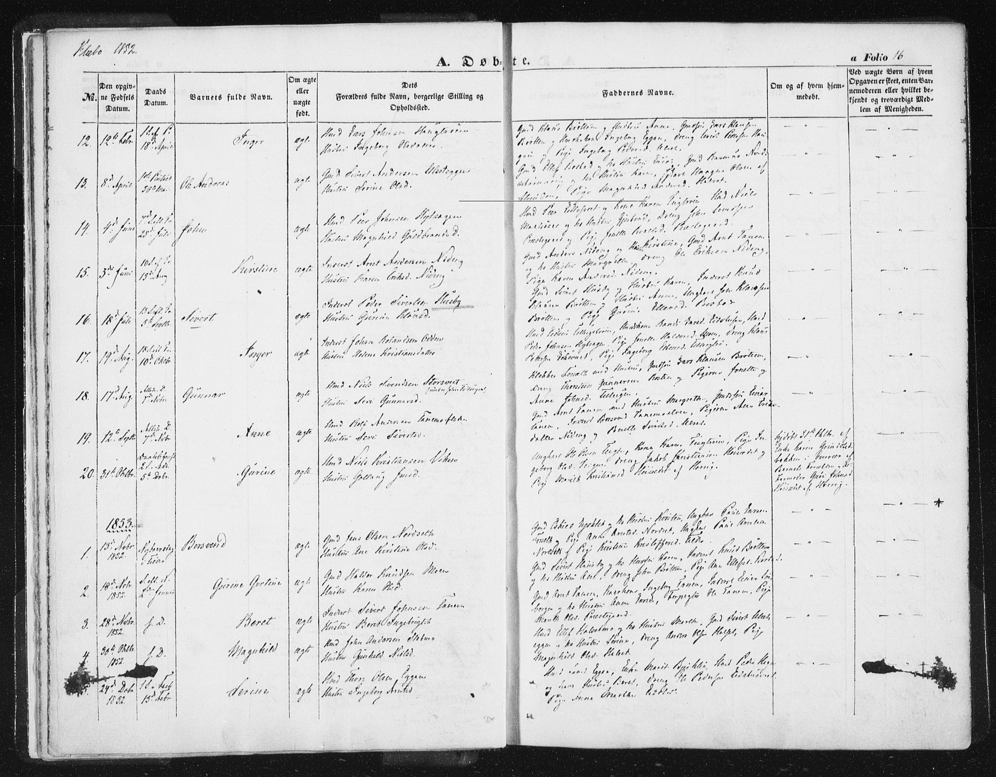 Ministerialprotokoller, klokkerbøker og fødselsregistre - Sør-Trøndelag, SAT/A-1456/618/L0441: Parish register (official) no. 618A05, 1843-1862, p. 16