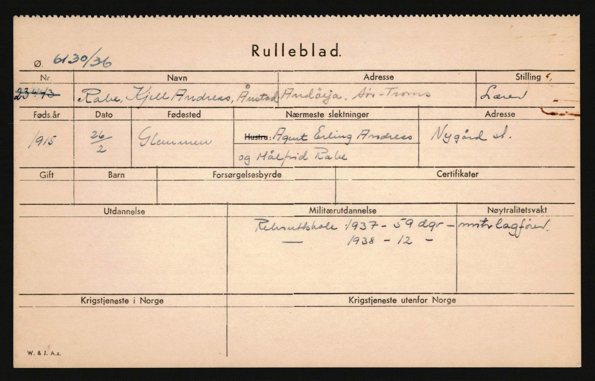 Forsvaret, Troms infanteriregiment nr. 16, AV/RA-RAFA-3146/P/Pa/L0020: Rulleblad for regimentets menige mannskaper, årsklasse 1936, 1936, p. 1141