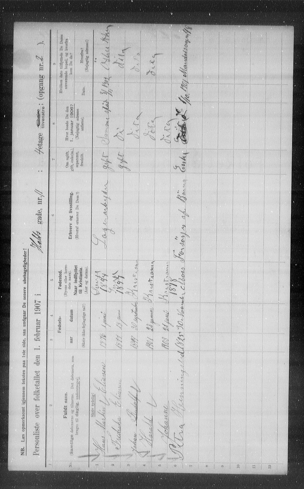 OBA, Municipal Census 1907 for Kristiania, 1907, p. 21104