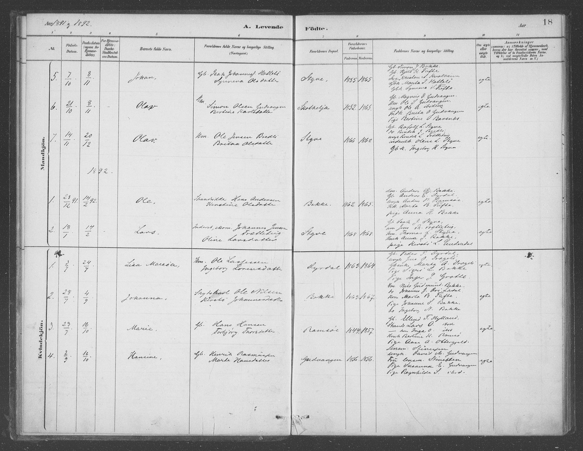 Aurland sokneprestembete, SAB/A-99937/H/Ha/Had/L0001: Parish register (official) no. D  1, 1880-1903, p. 18
