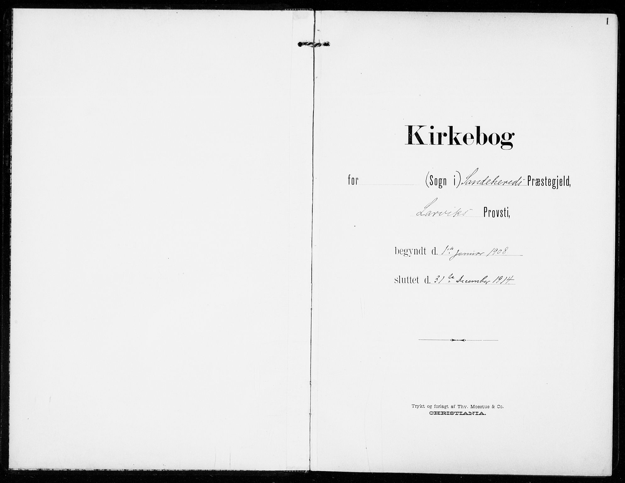 Sandar kirkebøker, SAKO/A-243/F/Fa/L0019: Parish register (official) no. 19, 1908-1914, p. 1