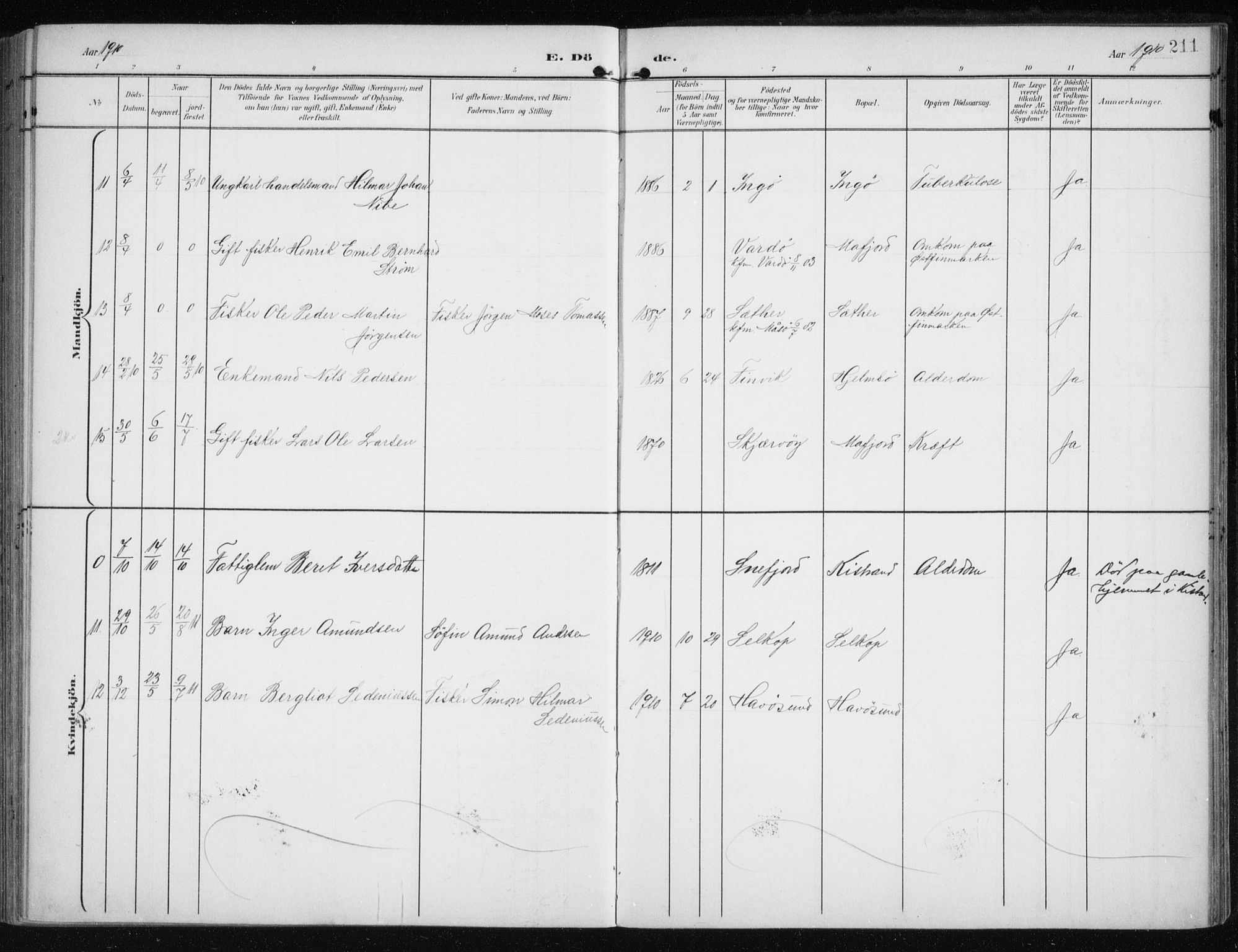 Måsøy sokneprestkontor, SATØ/S-1348/H/Ha/L0009kirke: Parish register (official) no. 9, 1903-1914, p. 211