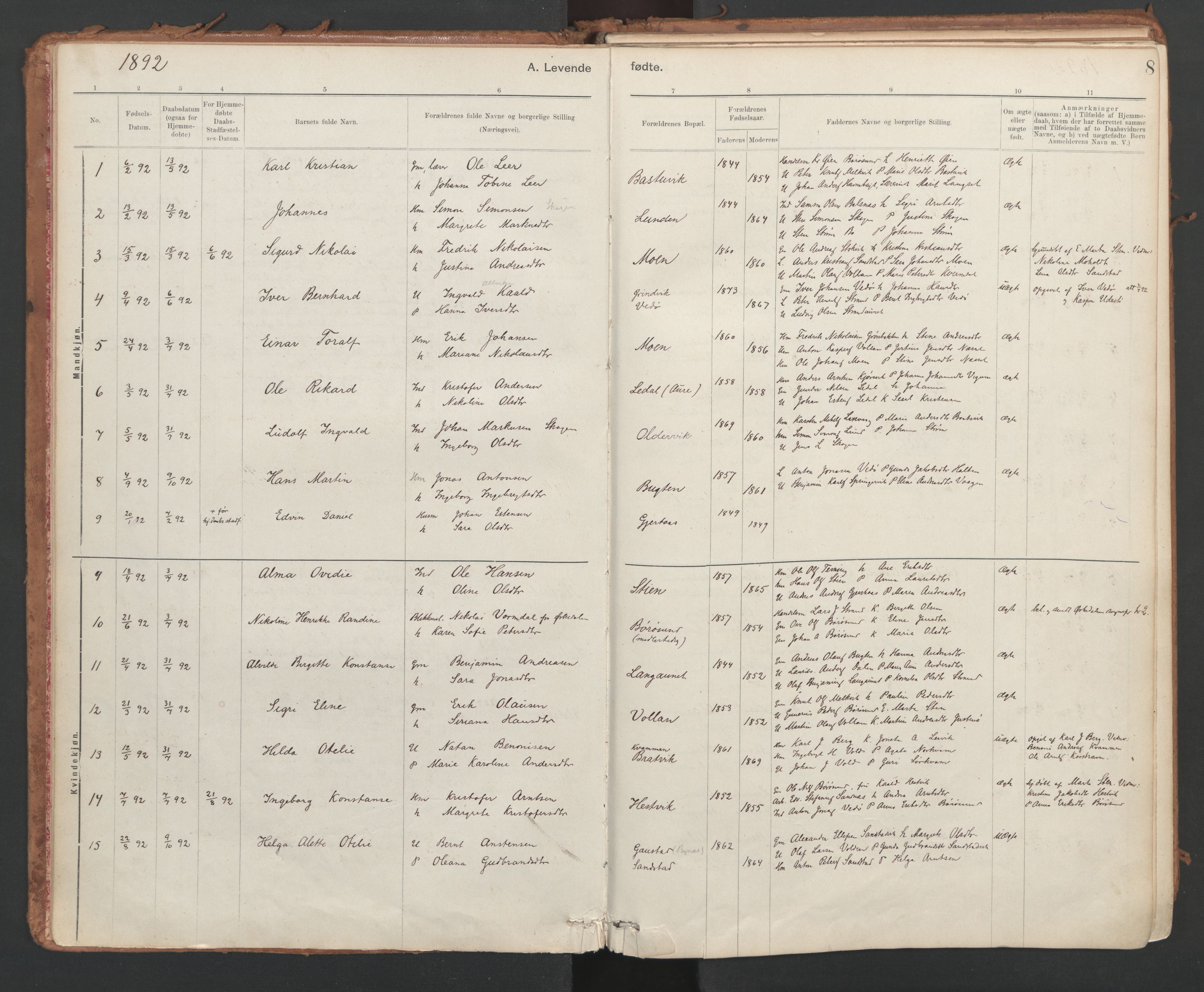 Ministerialprotokoller, klokkerbøker og fødselsregistre - Sør-Trøndelag, AV/SAT-A-1456/639/L0572: Parish register (official) no. 639A01, 1890-1920, p. 8