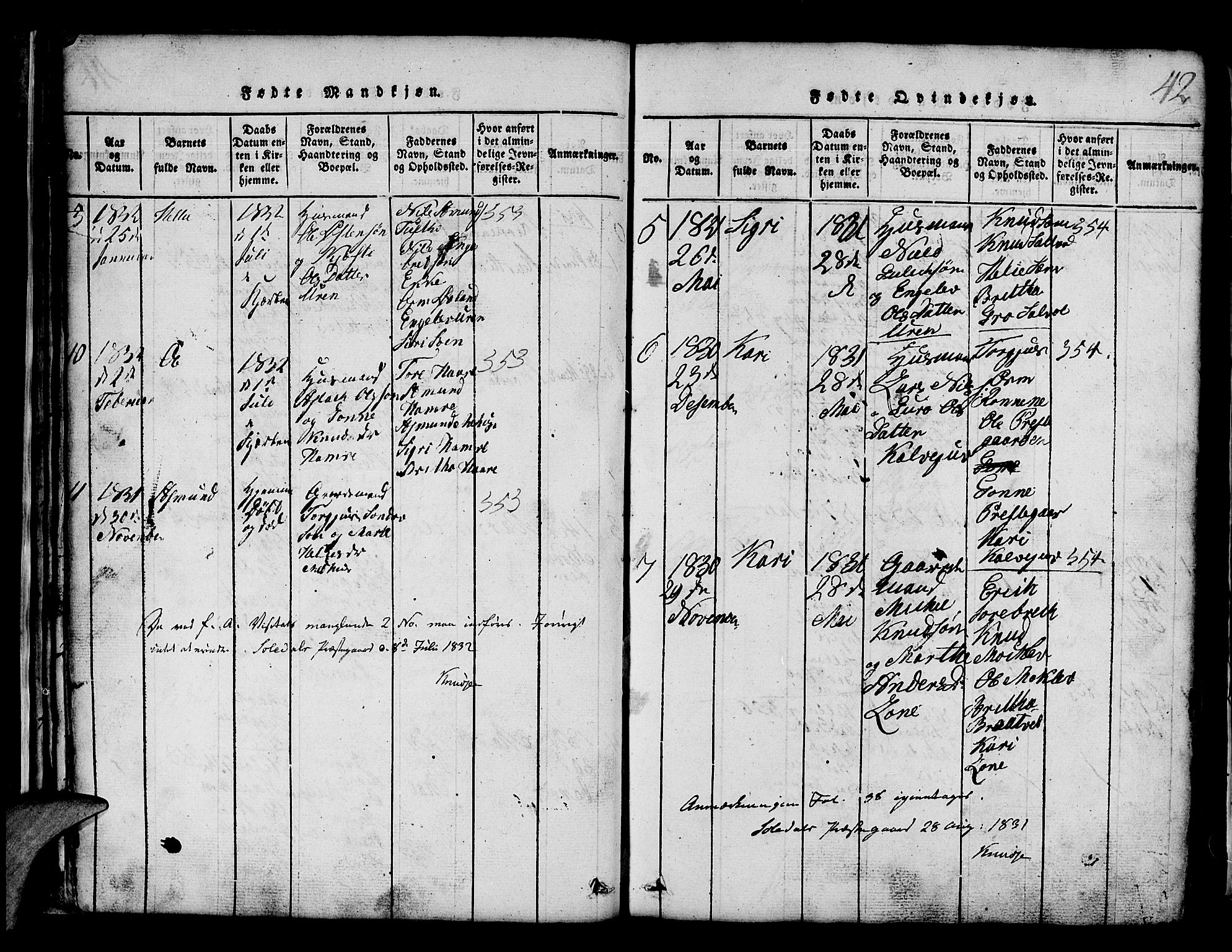 Røldal sokneprestembete, SAB/A-100247: Parish register (copy) no. A 1, 1817-1860, p. 42