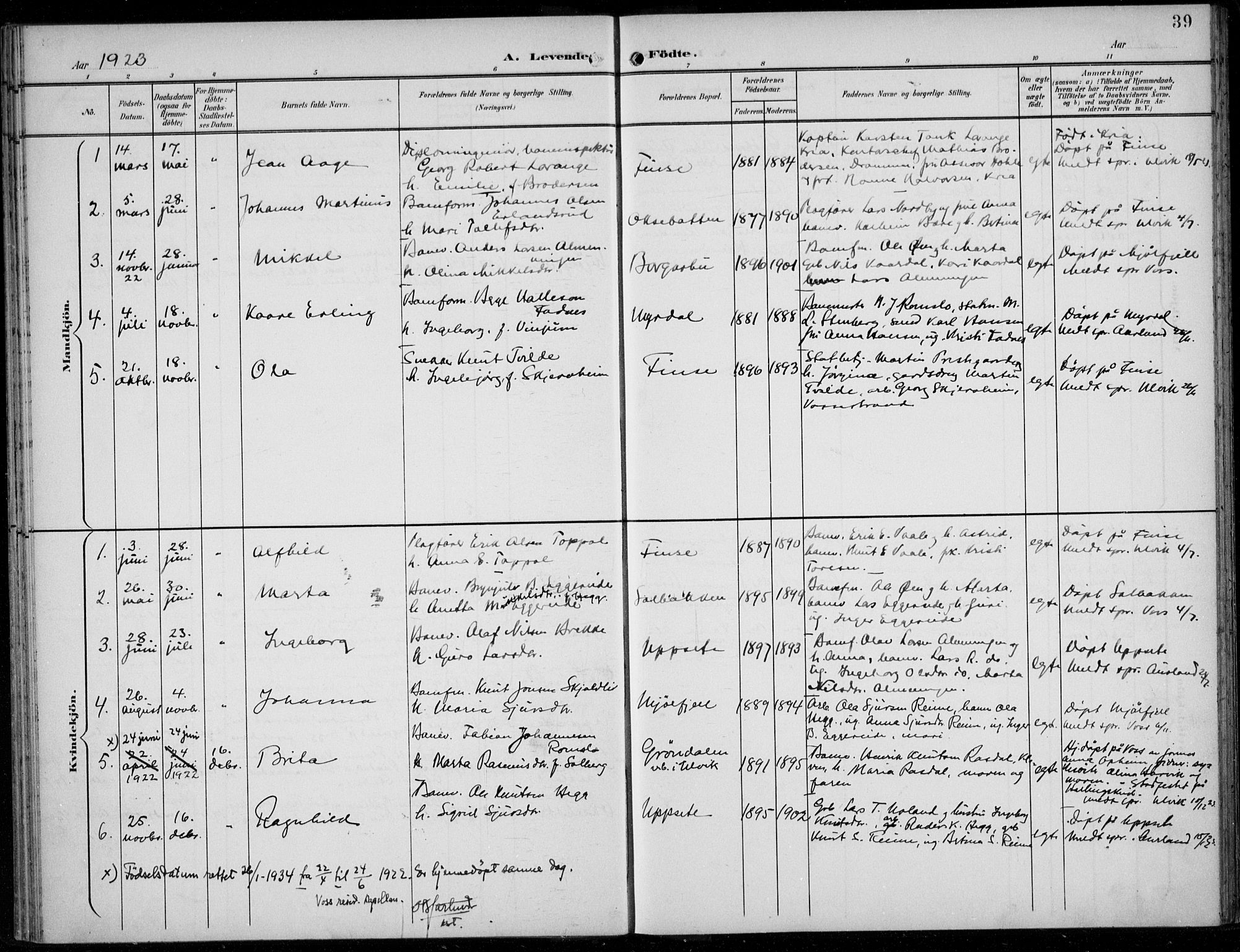 Parish register (official) no. A  1, 1900-1939, p. 39