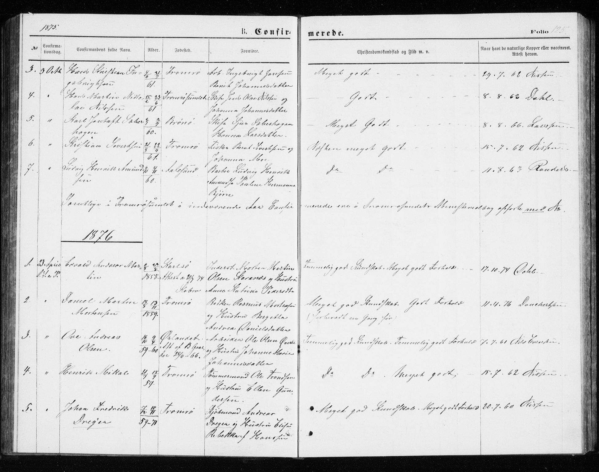 Tromsø sokneprestkontor/stiftsprosti/domprosti, SATØ/S-1343/G/Gb/L0008klokker: Parish register (copy) no. 8, 1875-1879, p. 125