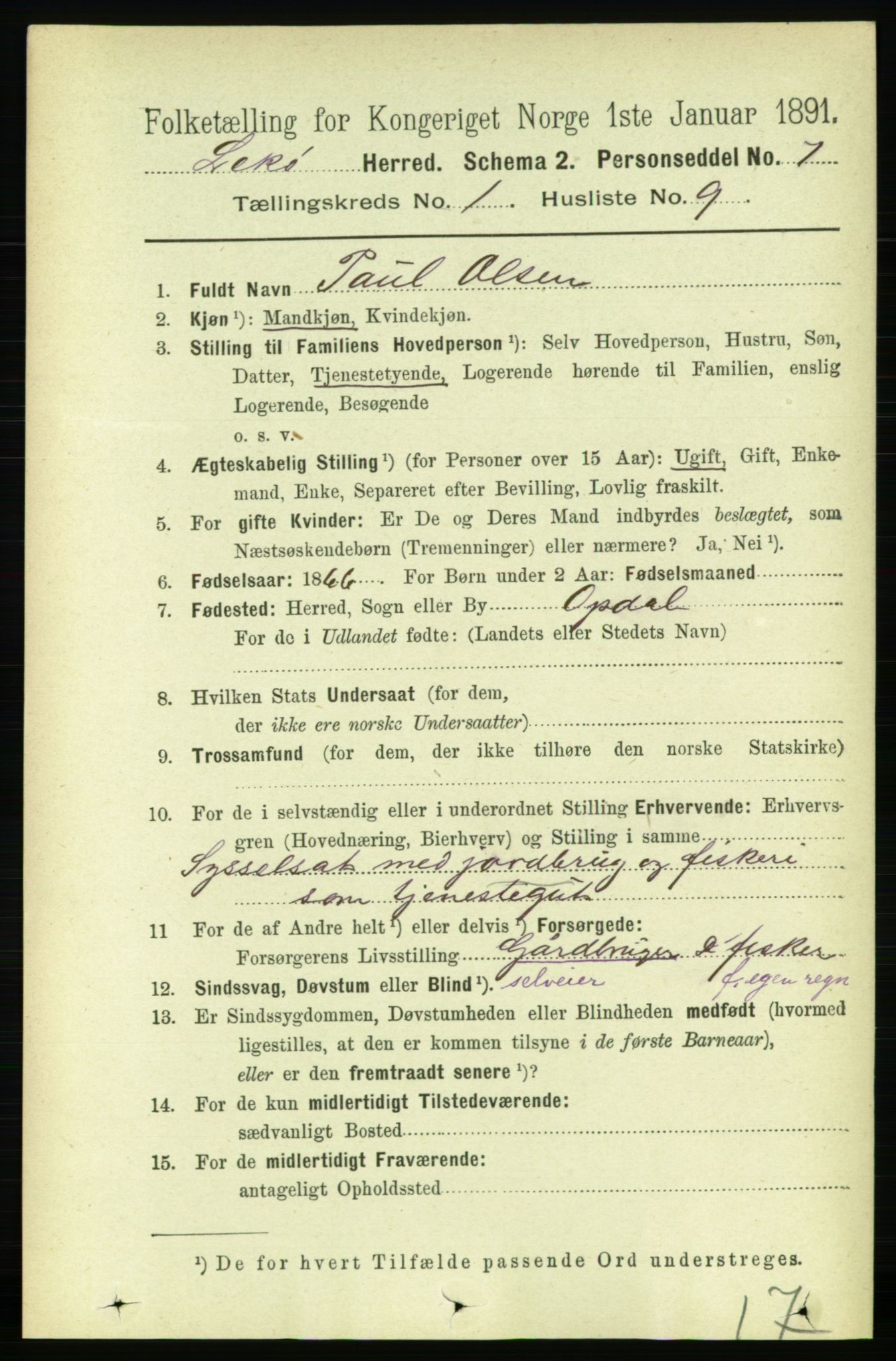 RA, 1891 census for 1755 Leka, 1891, p. 189