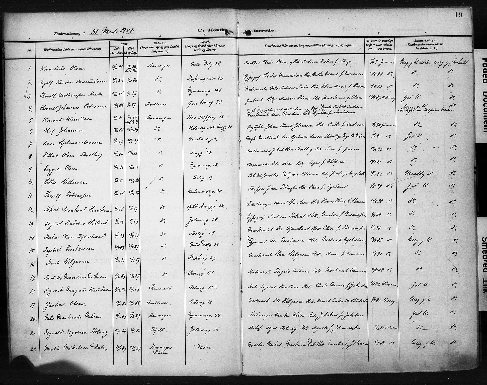 St. Johannes sokneprestkontor, SAST/A-101814/001/30/30BA/L0006: Parish register (official) no. A 6, 1899-1916, p. 19