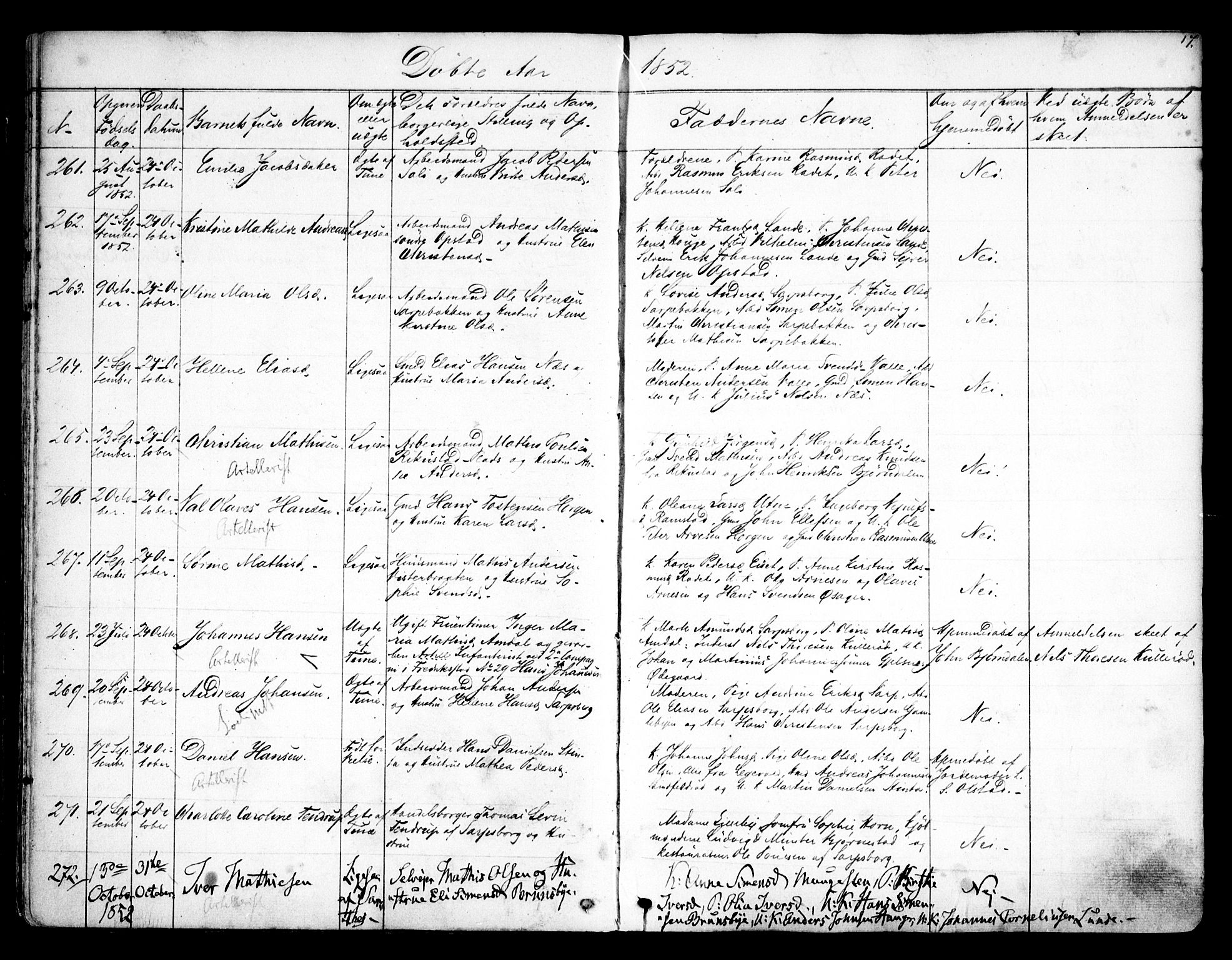 Tune prestekontor Kirkebøker, AV/SAO-A-2007/F/Fa/L0011: Parish register (official) no. 11, 1852-1856, p. 17