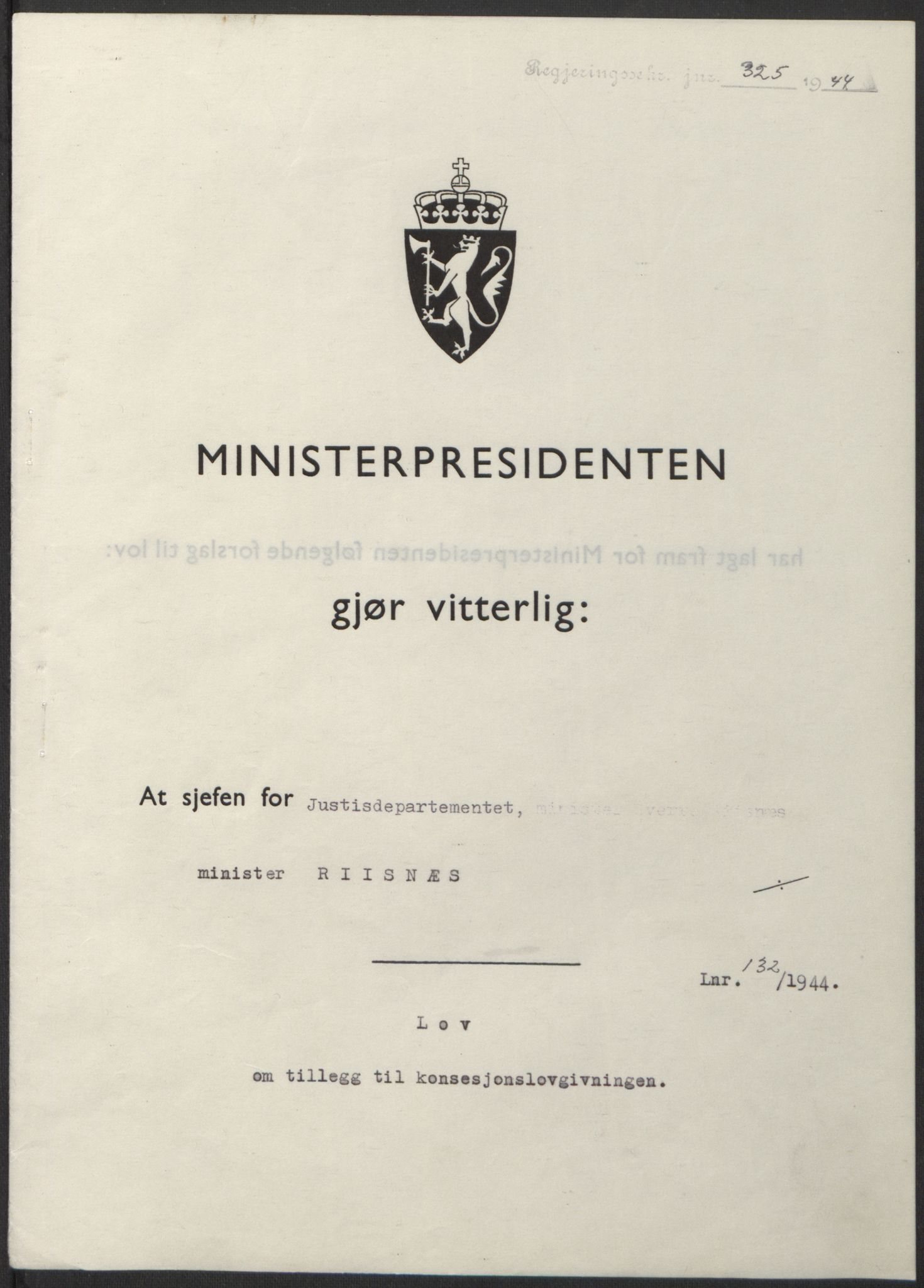 NS-administrasjonen 1940-1945 (Statsrådsekretariatet, de kommisariske statsråder mm), RA/S-4279/D/Db/L0100: Lover, 1944, p. 632