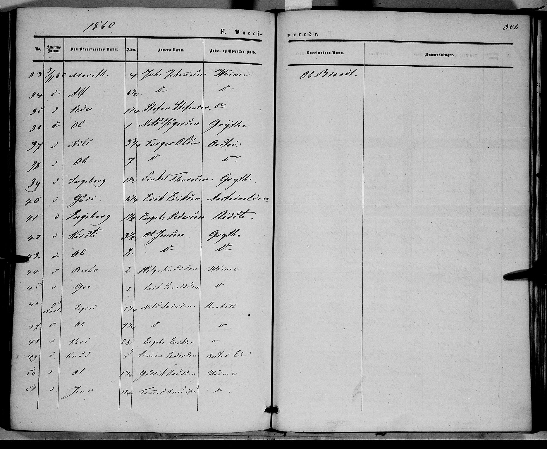 Vestre Slidre prestekontor, SAH/PREST-136/H/Ha/Haa/L0002: Parish register (official) no. 2, 1856-1864, p. 306