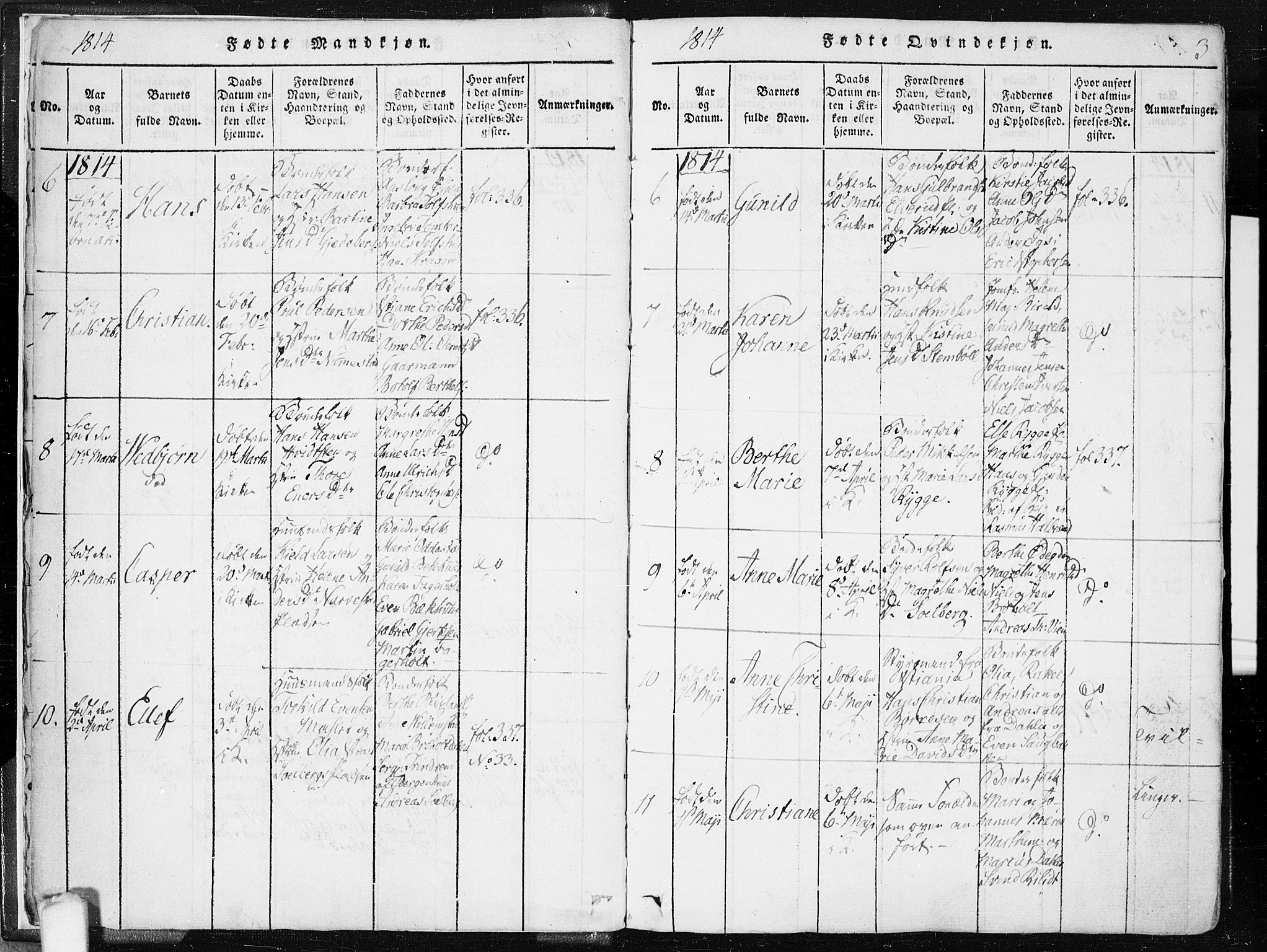 Hobøl prestekontor Kirkebøker, AV/SAO-A-2002/F/Fa/L0002: Parish register (official) no. I 2, 1814-1841, p. 3