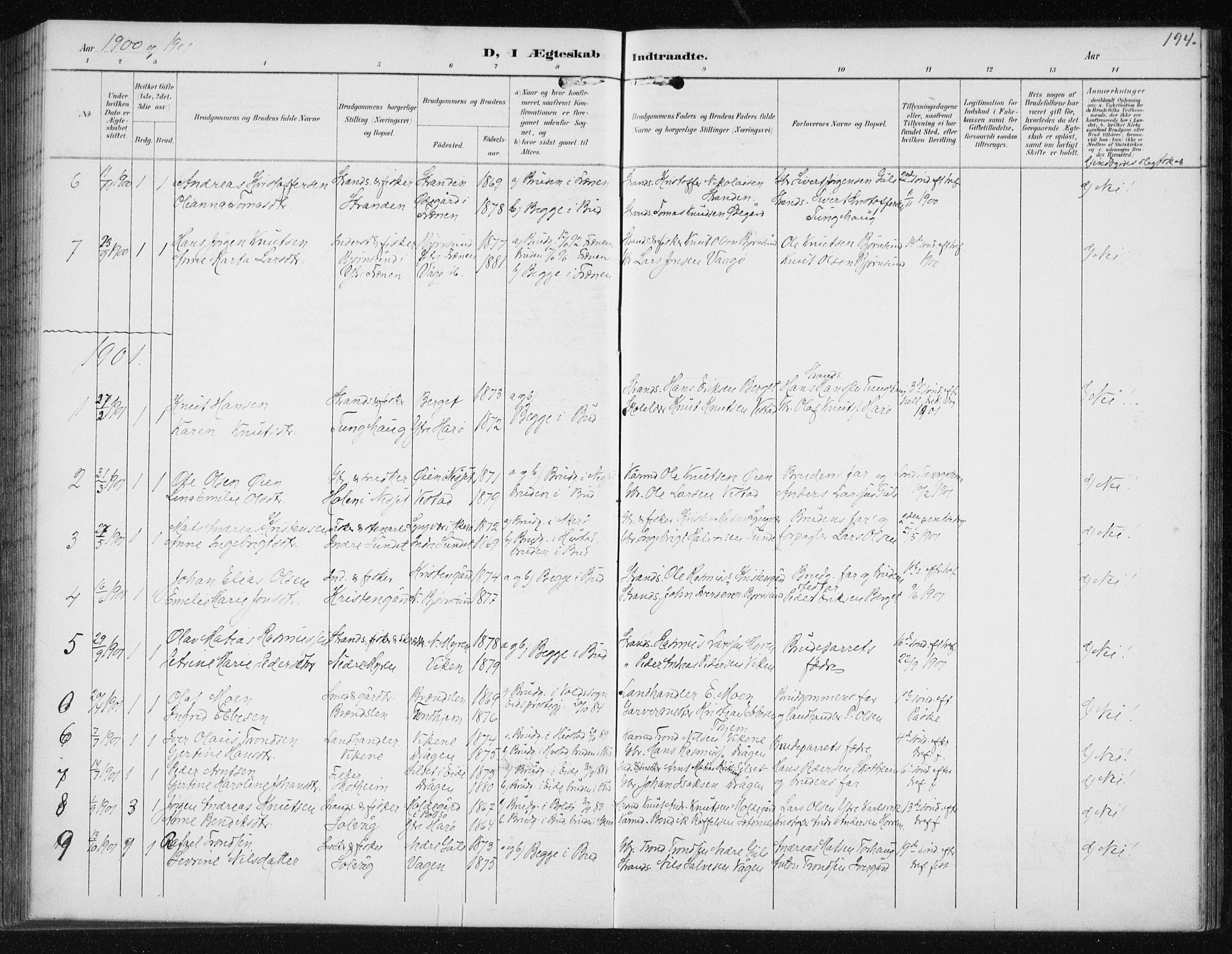 Ministerialprotokoller, klokkerbøker og fødselsregistre - Møre og Romsdal, AV/SAT-A-1454/566/L0773: Parish register (copy) no. 566C02, 1892-1909, p. 194