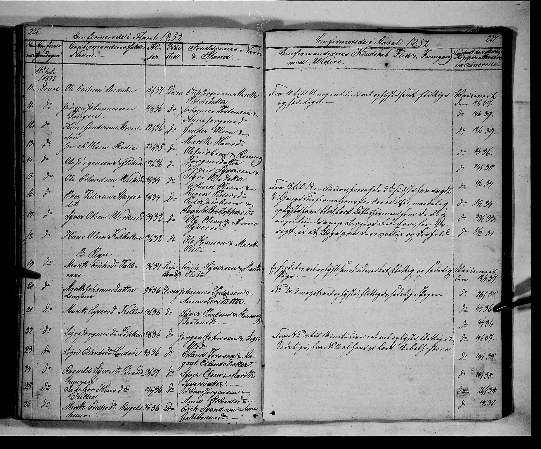 Lesja prestekontor, SAH/PREST-068/H/Ha/Hab/L0003: Parish register (copy) no. 3, 1842-1862, p. 226-227
