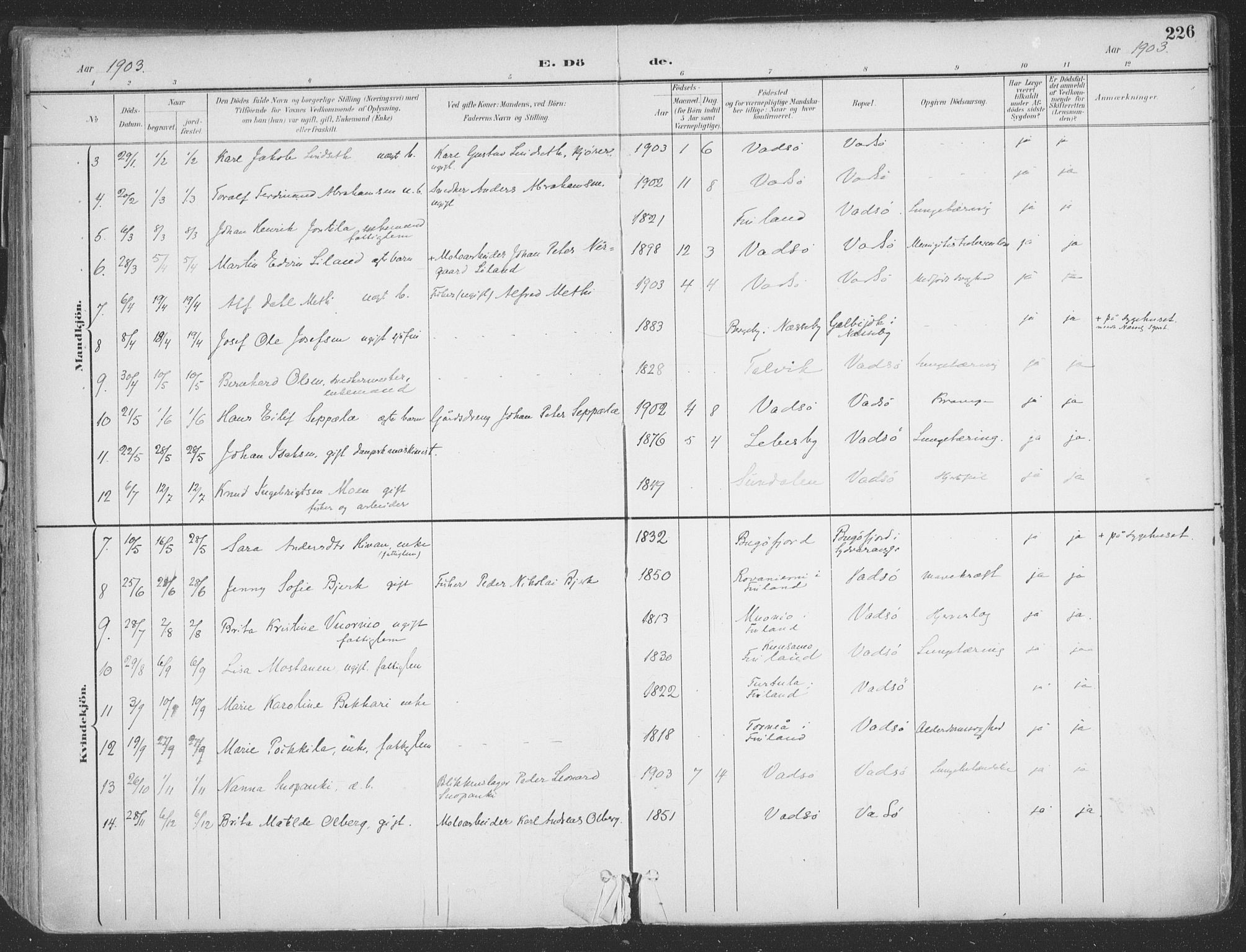 Vadsø sokneprestkontor, SATØ/S-1325/H/Ha/L0007kirke: Parish register (official) no. 7, 1896-1916, p. 226