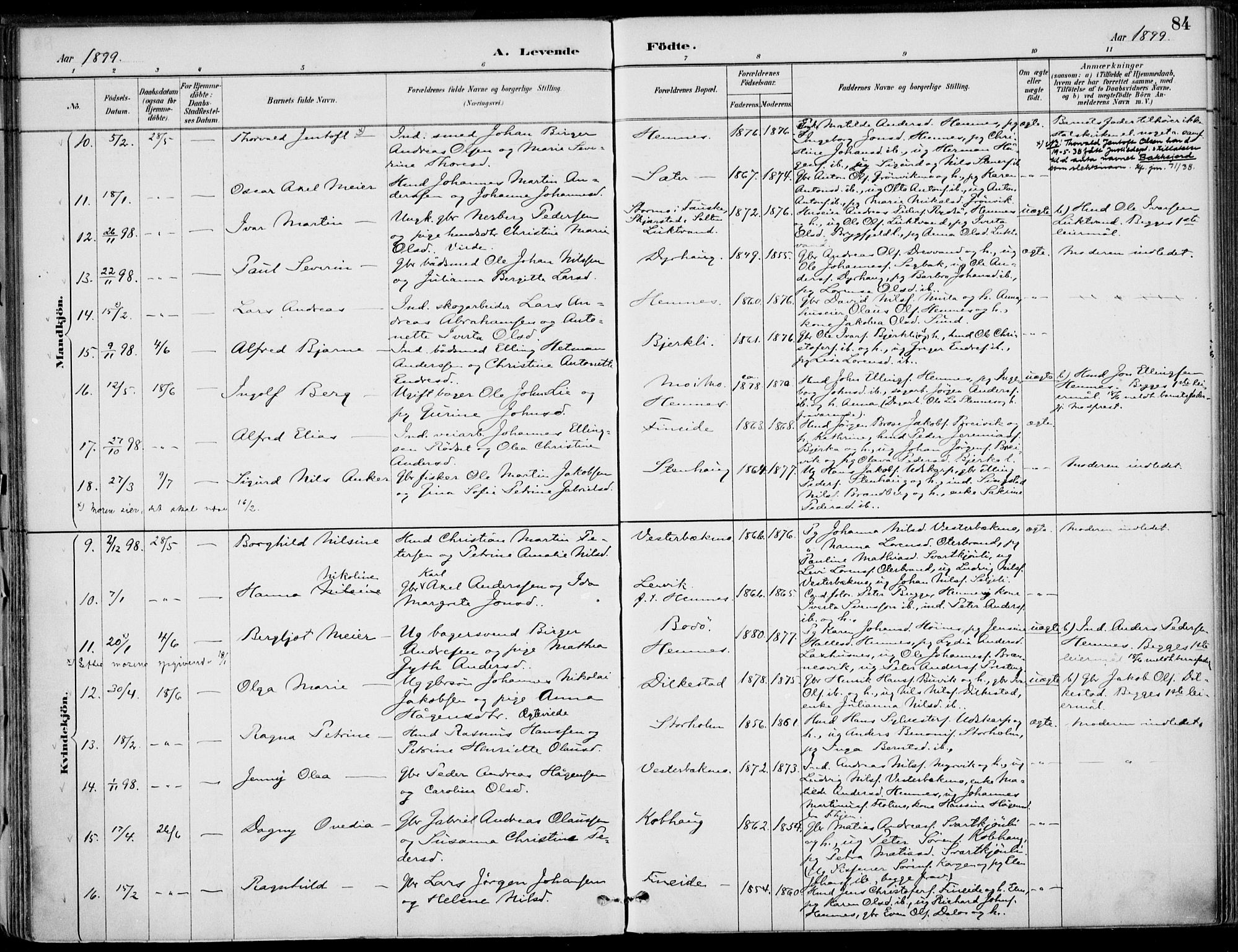 Ministerialprotokoller, klokkerbøker og fødselsregistre - Nordland, SAT/A-1459/825/L0362: Parish register (official) no. 825A16, 1886-1908, p. 84