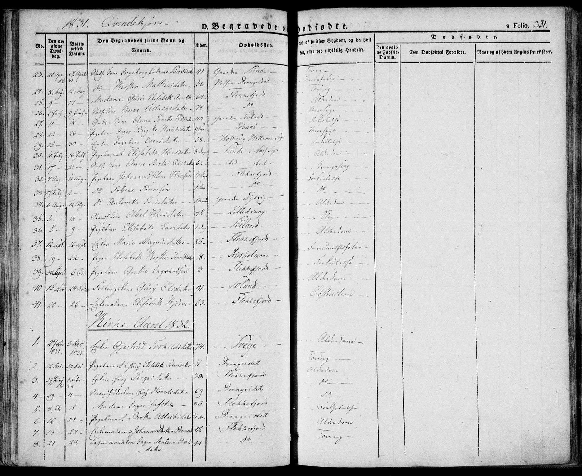 Flekkefjord sokneprestkontor, SAK/1111-0012/F/Fa/Fac/L0003: Parish register (official) no. A 3, 1826-1841, p. 331