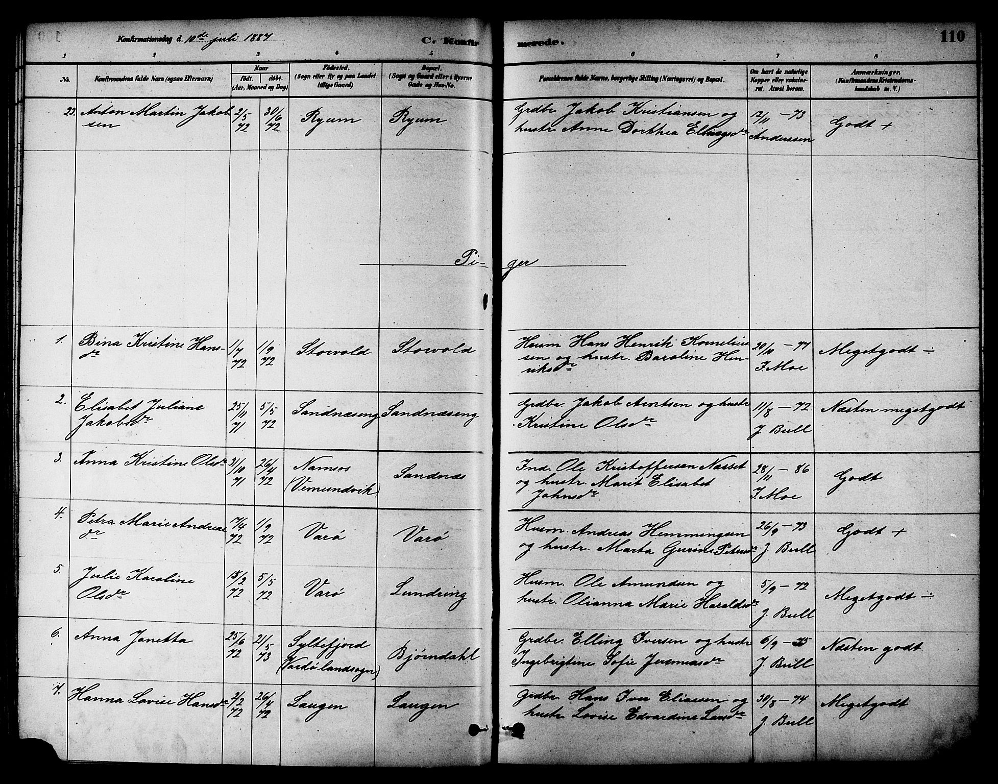 Ministerialprotokoller, klokkerbøker og fødselsregistre - Nord-Trøndelag, AV/SAT-A-1458/784/L0672: Parish register (official) no. 784A07, 1880-1887, p. 110