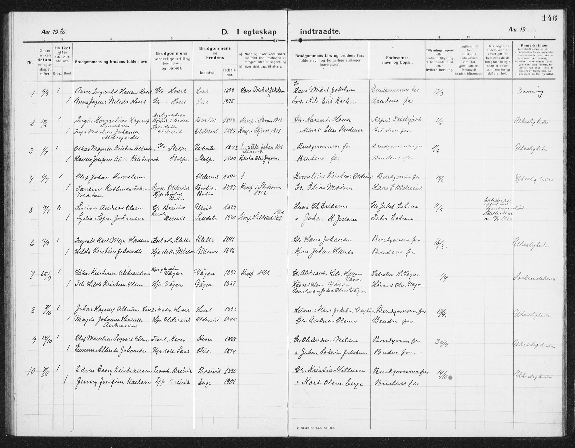 Ministerialprotokoller, klokkerbøker og fødselsregistre - Nordland, AV/SAT-A-1459/852/L0757: Parish register (copy) no. 852C08, 1916-1934, p. 146