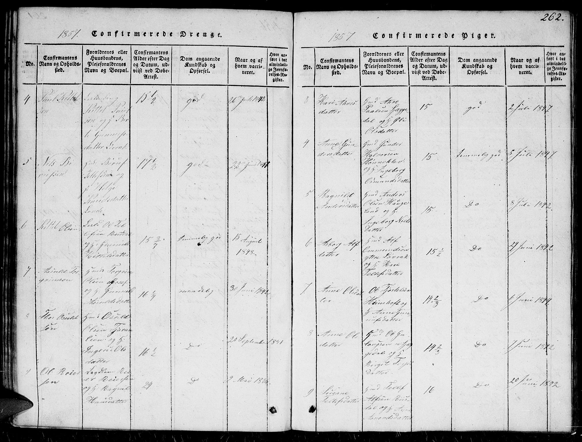 Herefoss sokneprestkontor, SAK/1111-0019/F/Fb/Fbc/L0001: Parish register (copy) no. B 1, 1816-1866, p. 262