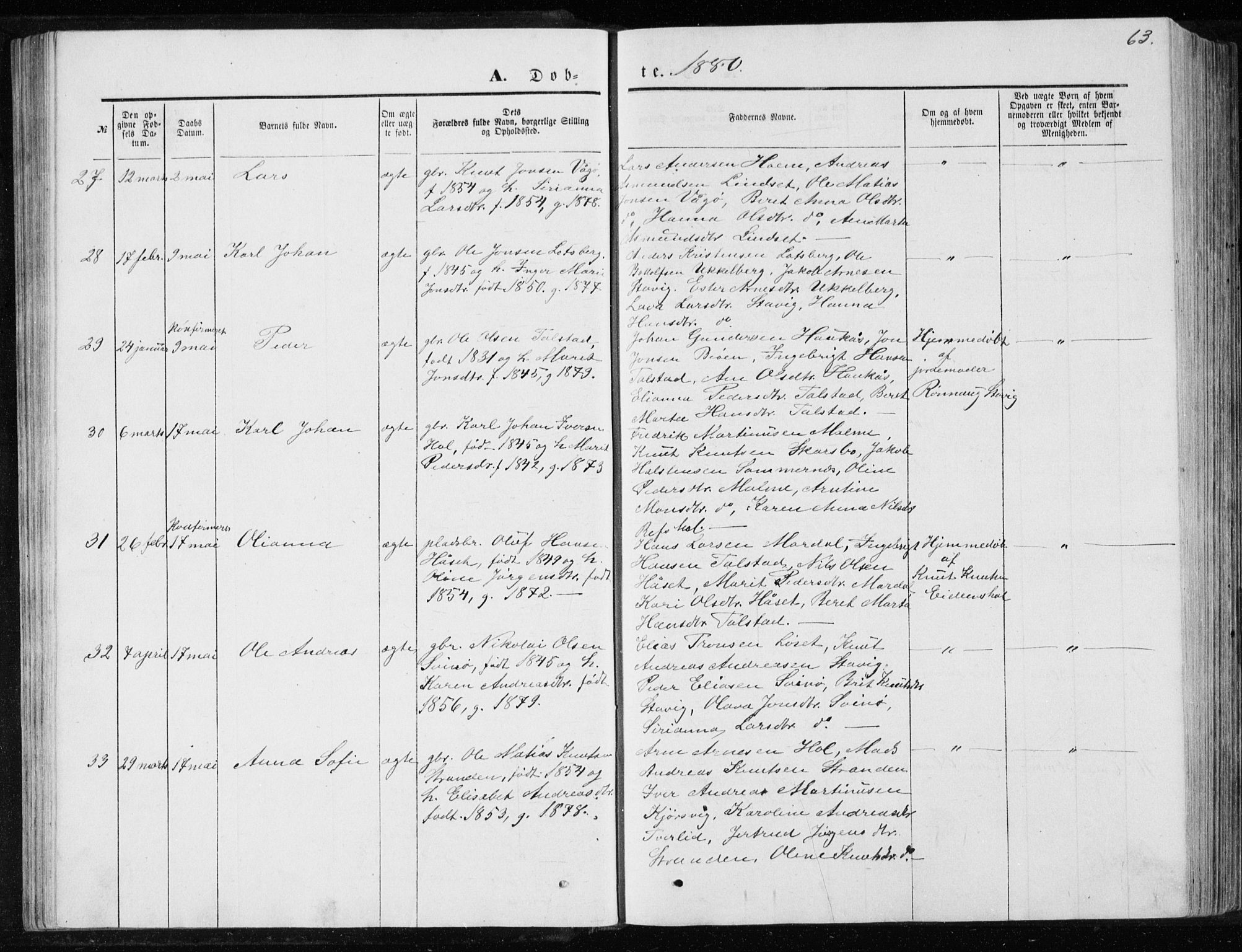 Ministerialprotokoller, klokkerbøker og fødselsregistre - Møre og Romsdal, AV/SAT-A-1454/565/L0754: Parish register (copy) no. 565C03, 1870-1896, p. 63