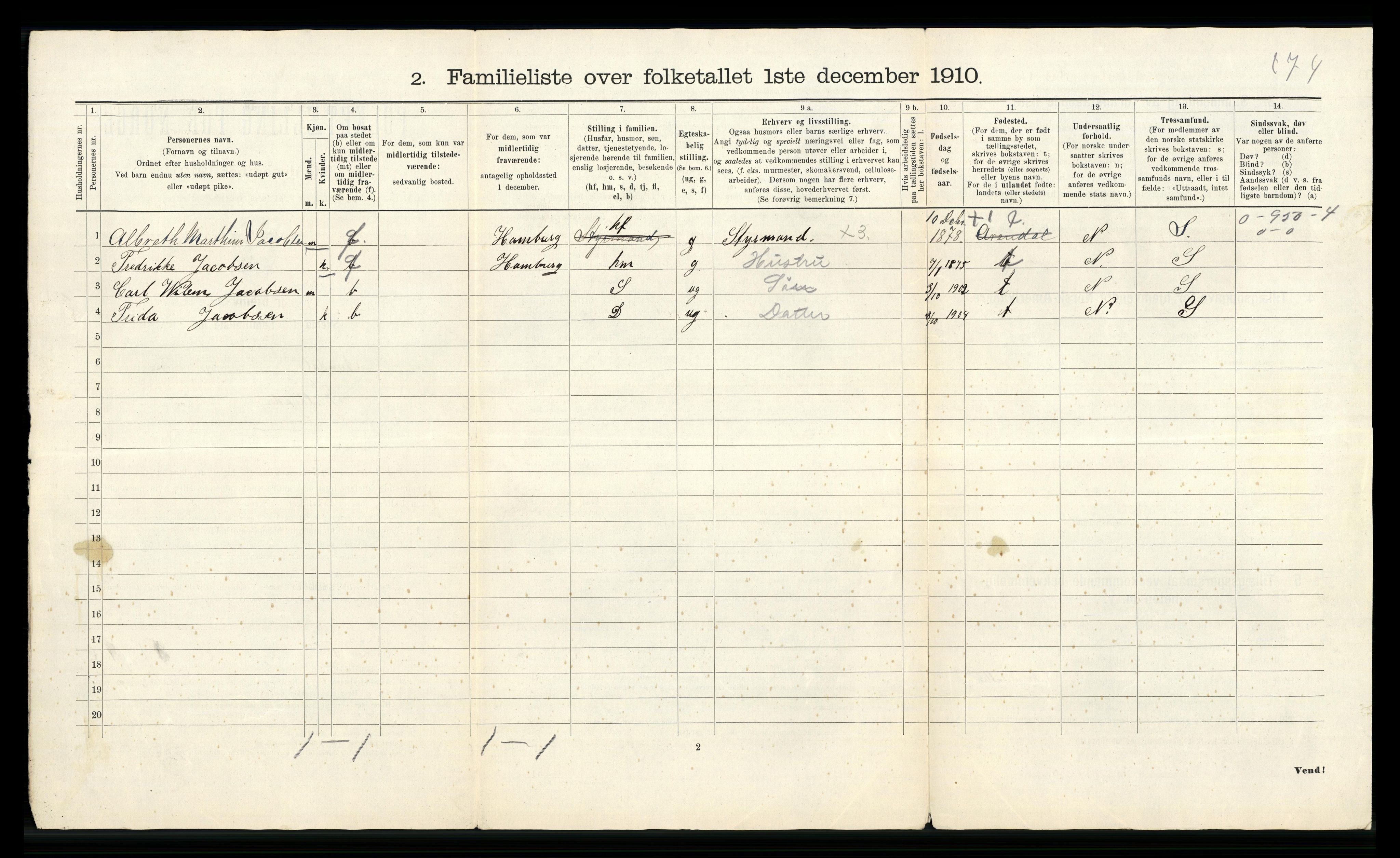 RA, 1910 census for Arendal, 1910, p. 1848