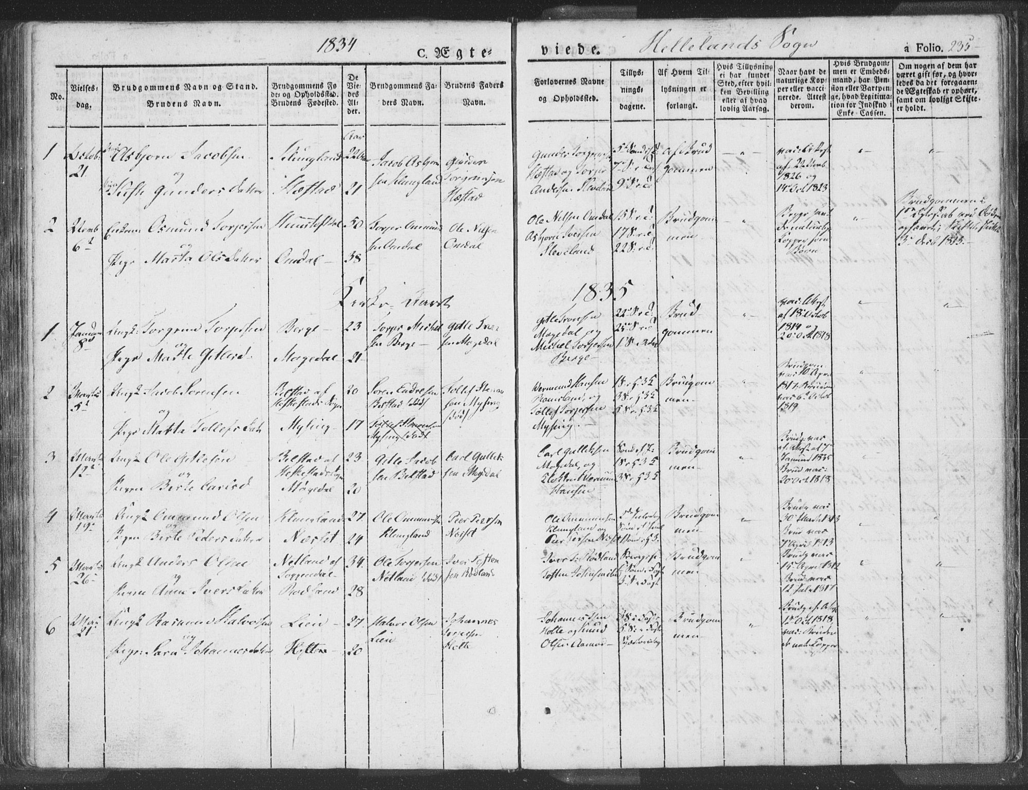 Helleland sokneprestkontor, AV/SAST-A-101810: Parish register (official) no. A 6.1, 1834-1863, p. 235