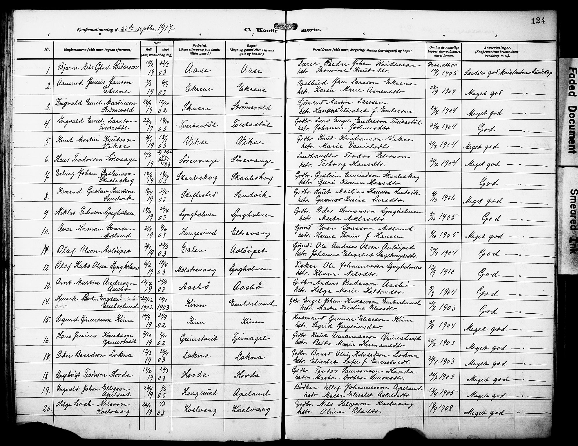 Sveio Sokneprestembete, AV/SAB-A-78501/H/Hab: Parish register (copy) no. A 5, 1911-1926, p. 124