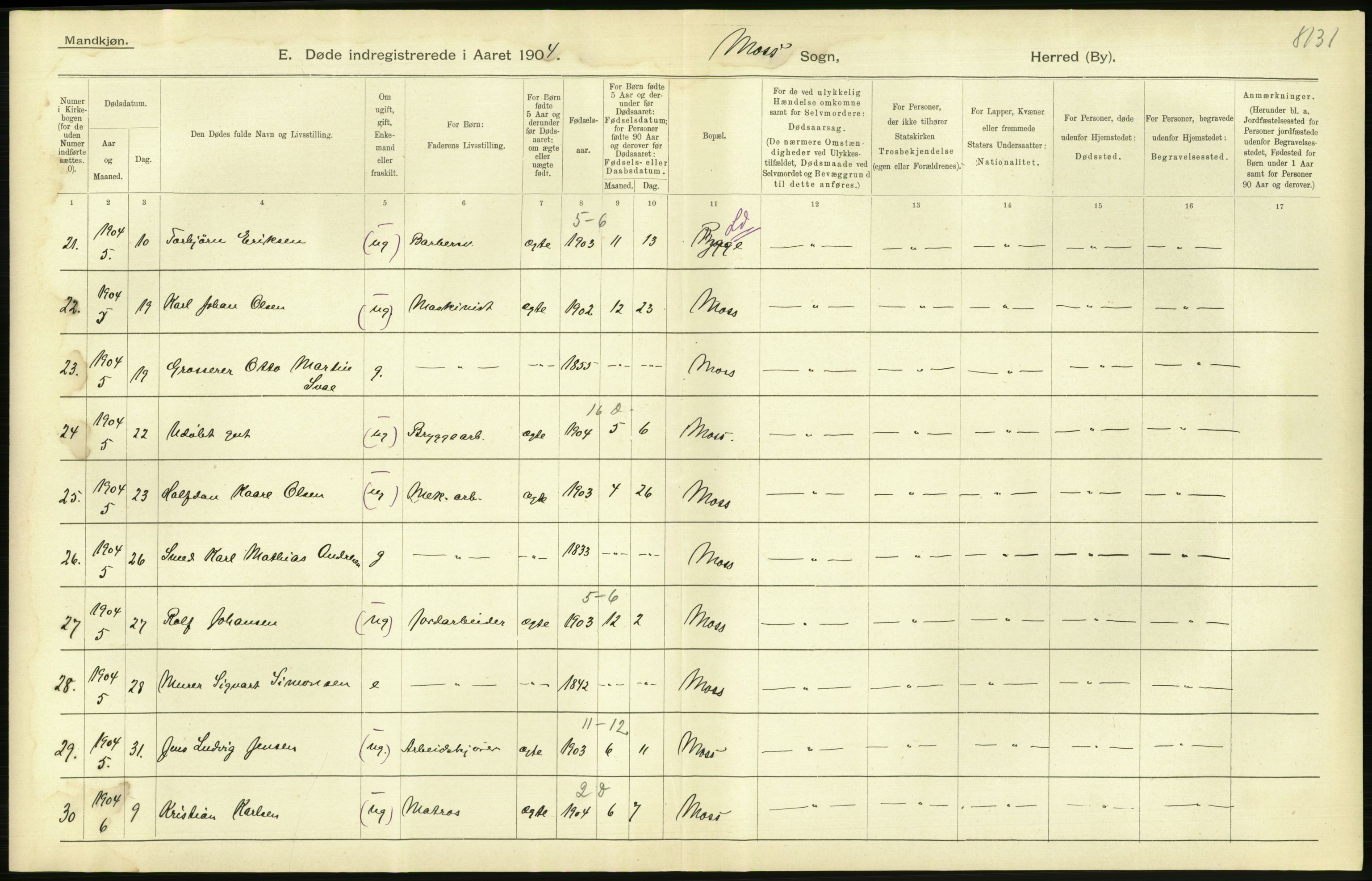 Statistisk sentralbyrå, Sosiodemografiske emner, Befolkning, AV/RA-S-2228/D/Df/Dfa/Dfab/L0001: Smålenenes amt: Fødte, gifte, døde, 1904, p. 809