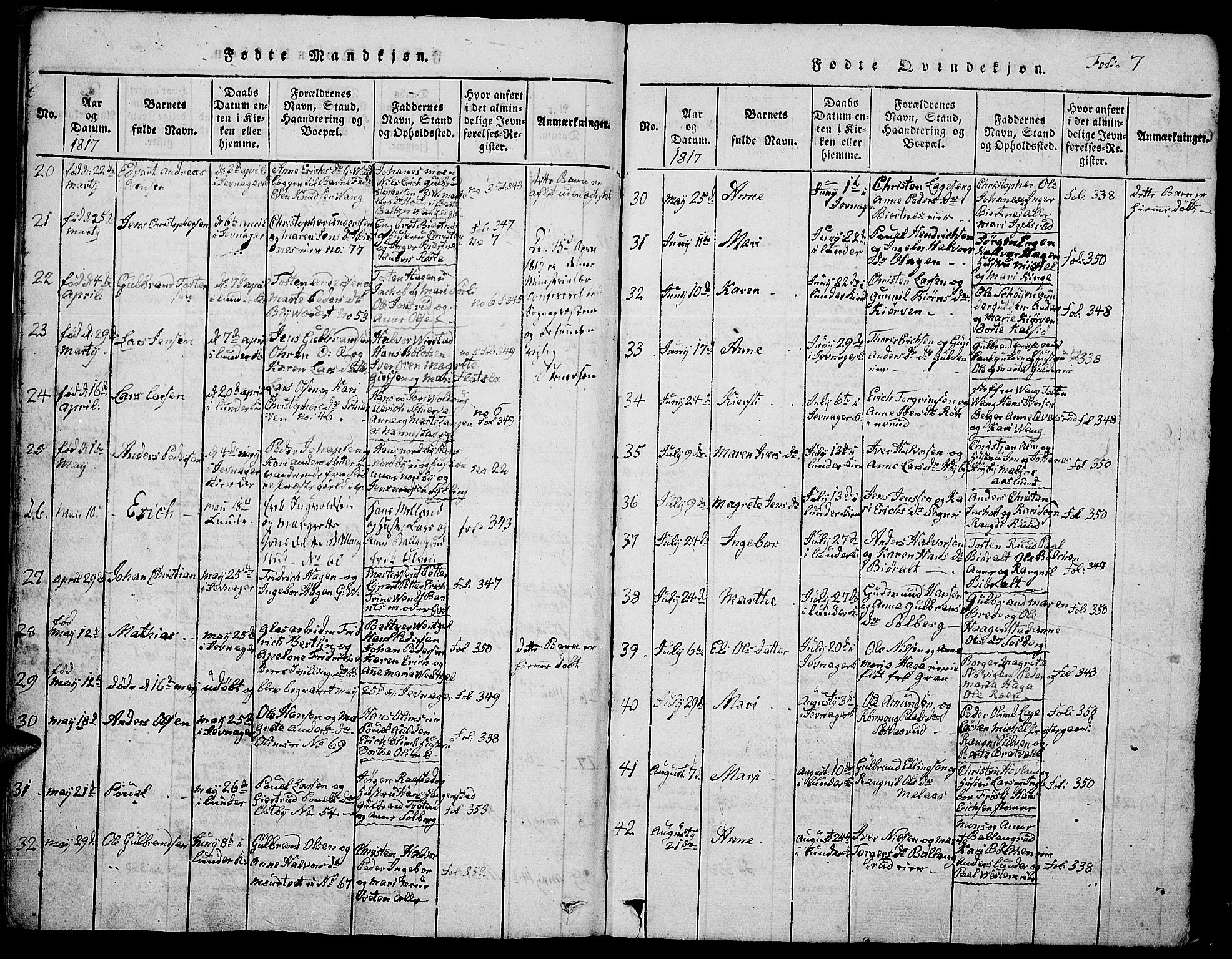 Jevnaker prestekontor, AV/SAH-PREST-116/H/Ha/Hab/L0001: Parish register (copy) no. 1, 1815-1837, p. 7