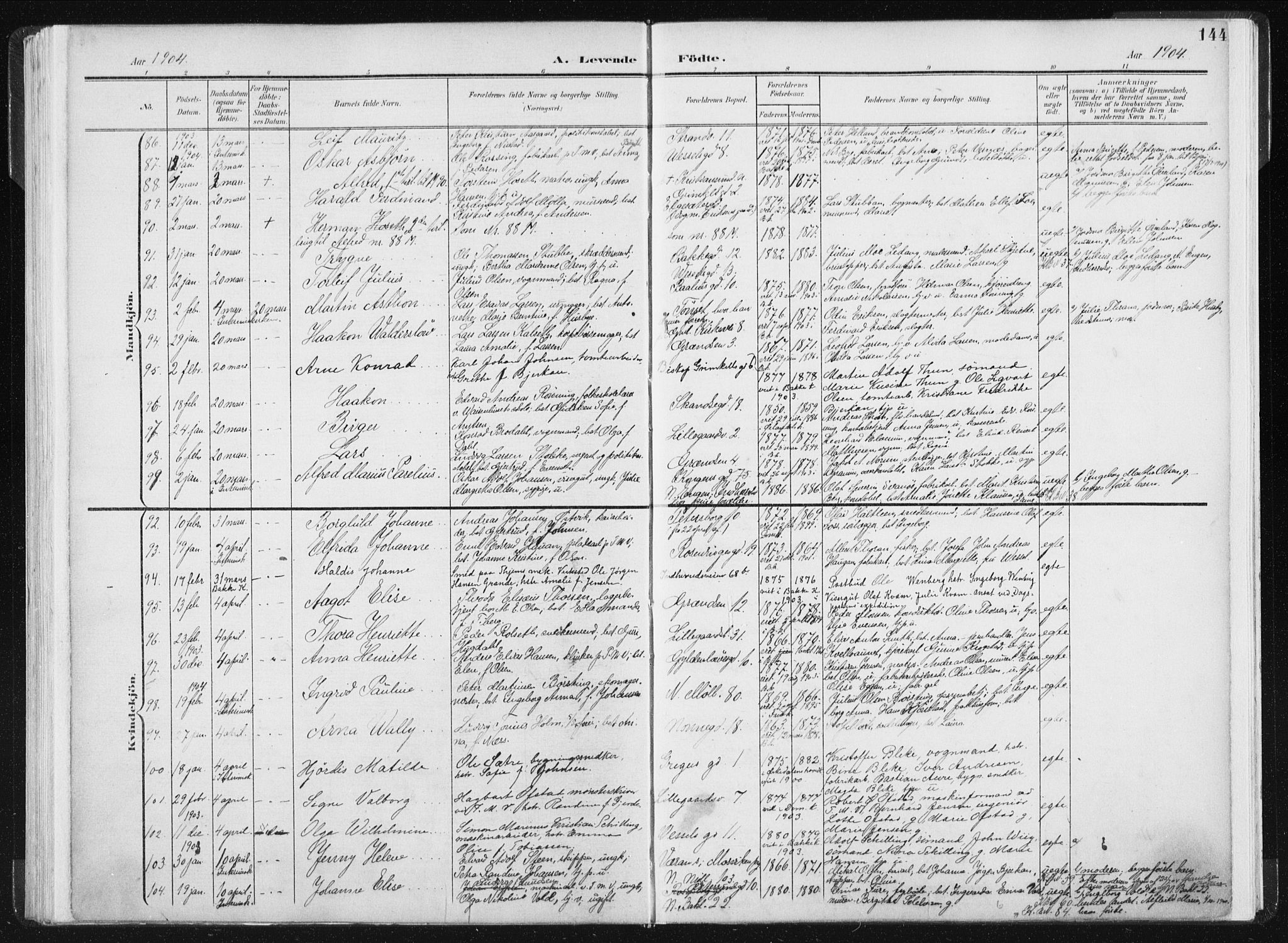 Ministerialprotokoller, klokkerbøker og fødselsregistre - Sør-Trøndelag, SAT/A-1456/604/L0199: Parish register (official) no. 604A20I, 1901-1906, p. 144