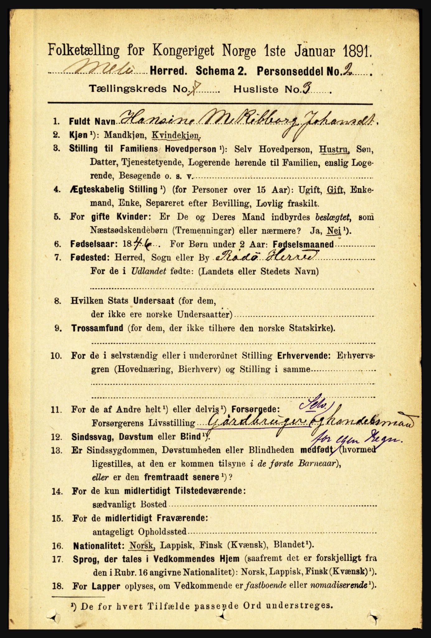 RA, 1891 census for 1837 Meløy, 1891, p. 2875