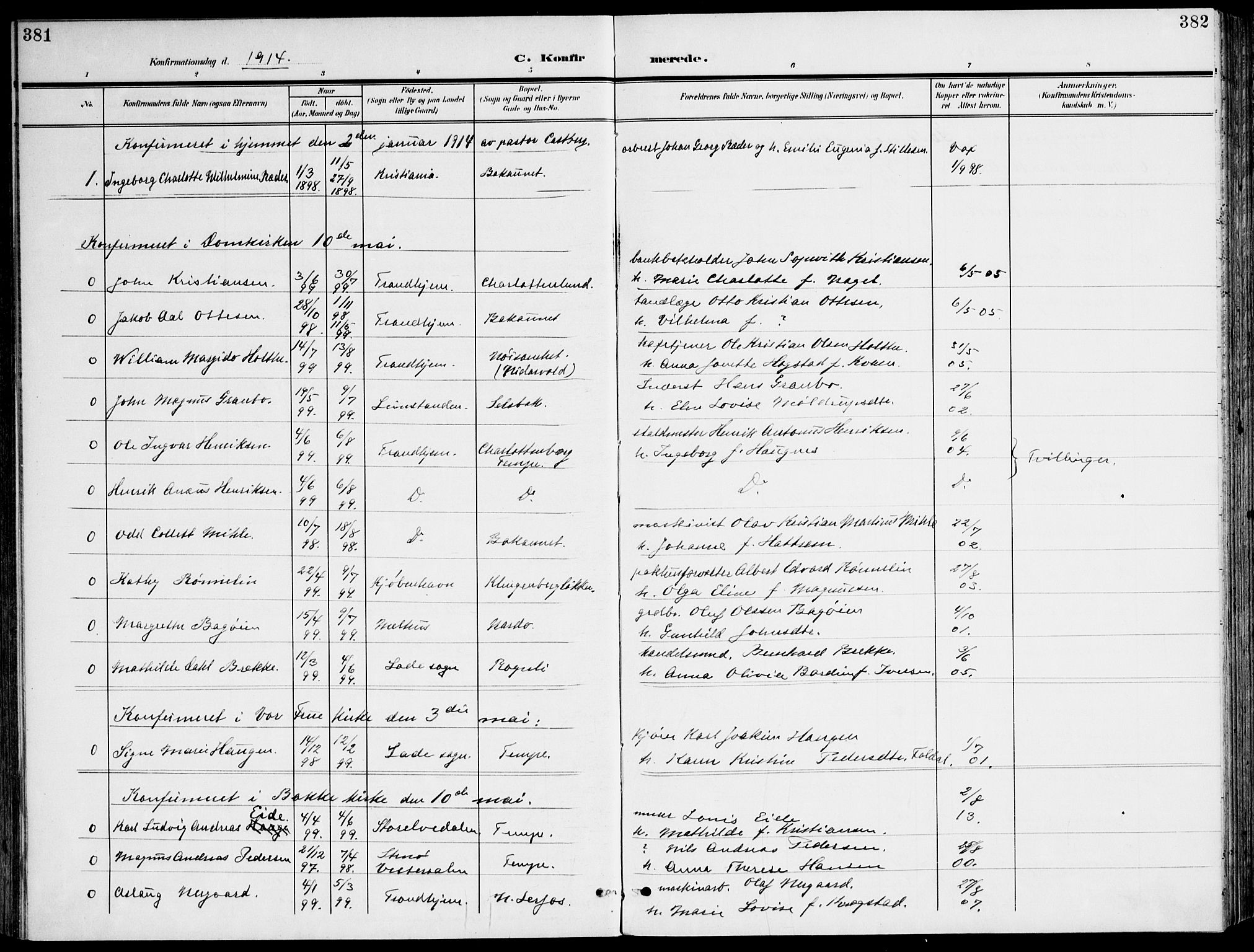 Ministerialprotokoller, klokkerbøker og fødselsregistre - Sør-Trøndelag, SAT/A-1456/607/L0320: Parish register (official) no. 607A04, 1907-1915, p. 381-382