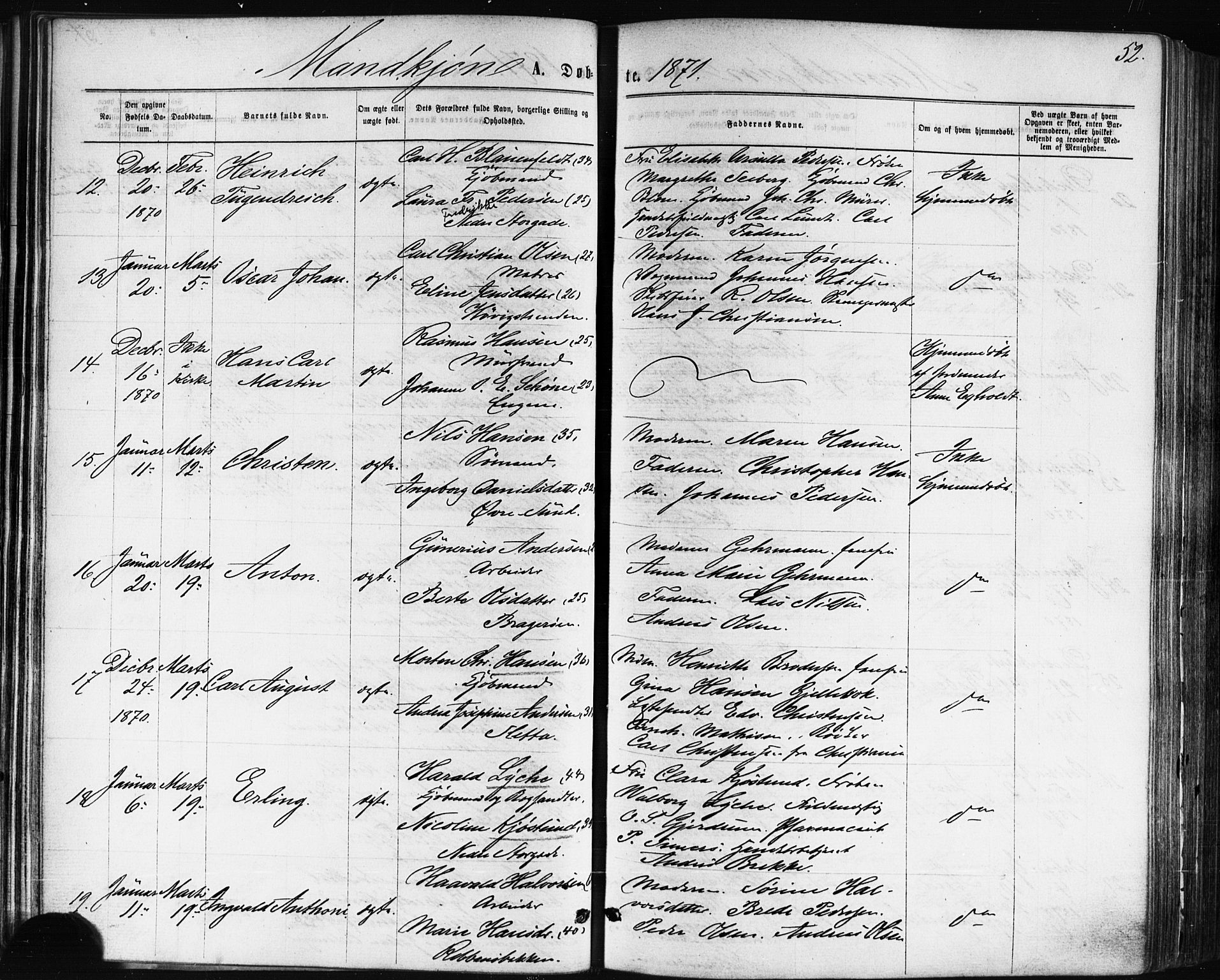 Bragernes kirkebøker, AV/SAKO-A-6/F/Fb/L0004: Parish register (official) no. II 4, 1869-1875, p. 52