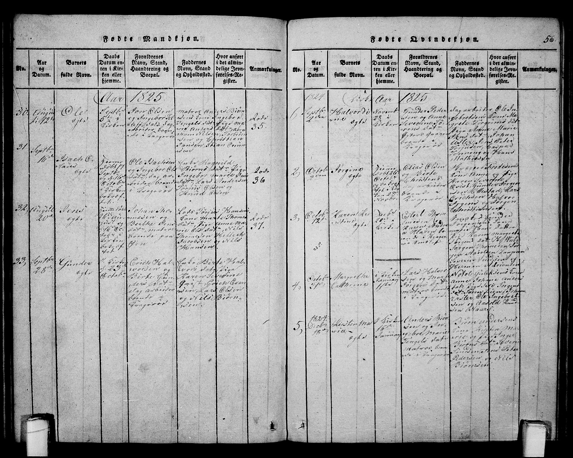 Kragerø kirkebøker, SAKO/A-278/F/Fa/L0004: Parish register (official) no. 4, 1814-1831, p. 56