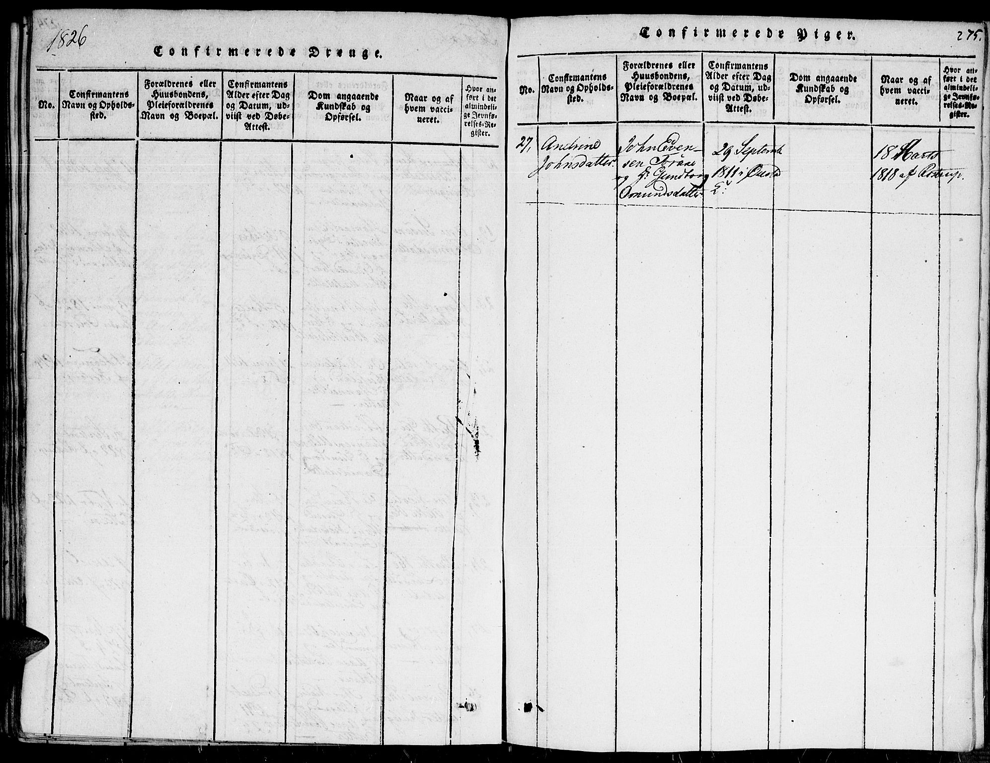 Fjære sokneprestkontor, AV/SAK-1111-0011/F/Fa/L0001: Parish register (official) no. A 1 /1, 1816-1826, p. 275