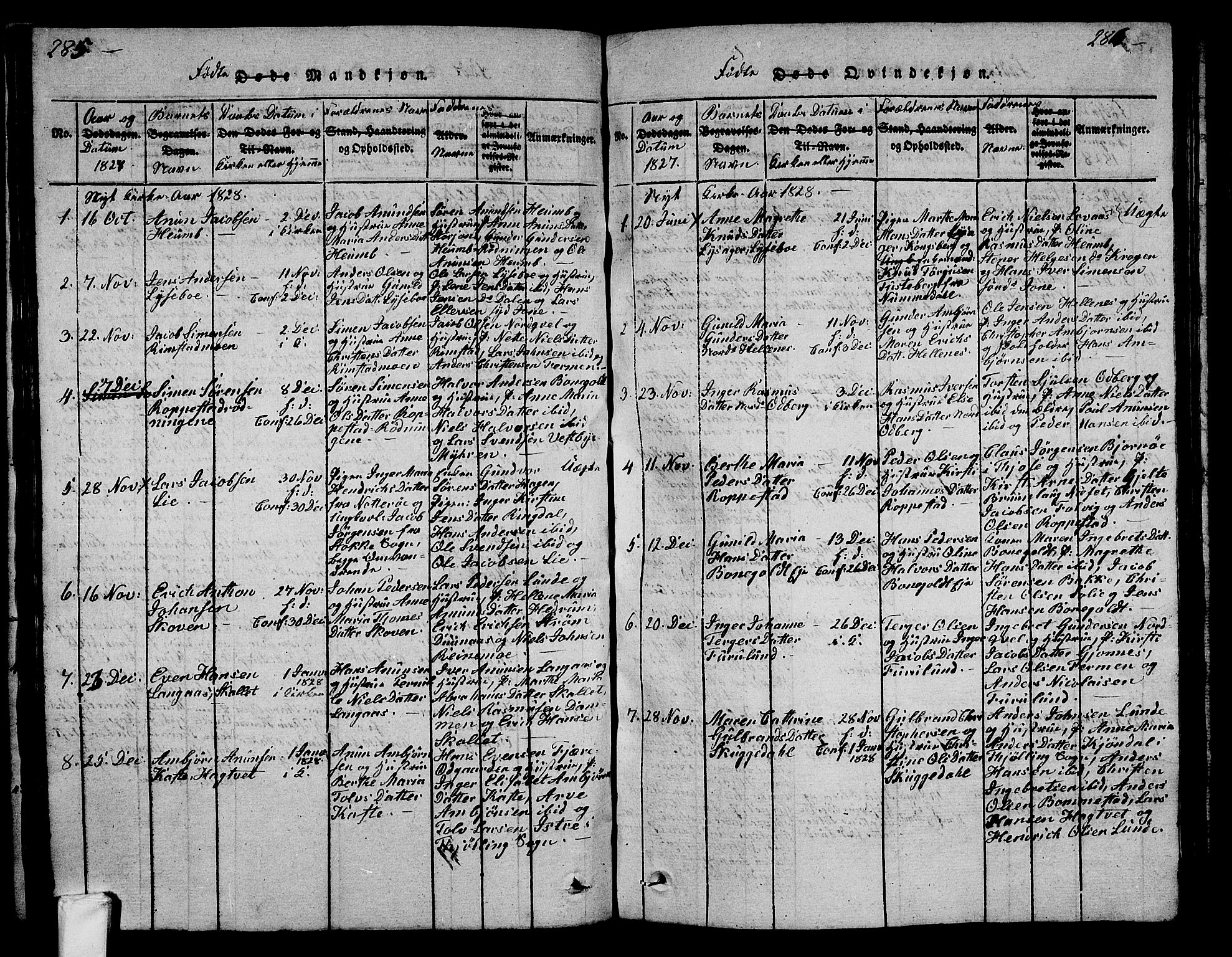 Hedrum kirkebøker, AV/SAKO-A-344/G/Ga/L0003: Parish register (copy) no. I 3, 1817-1835, p. 285-286