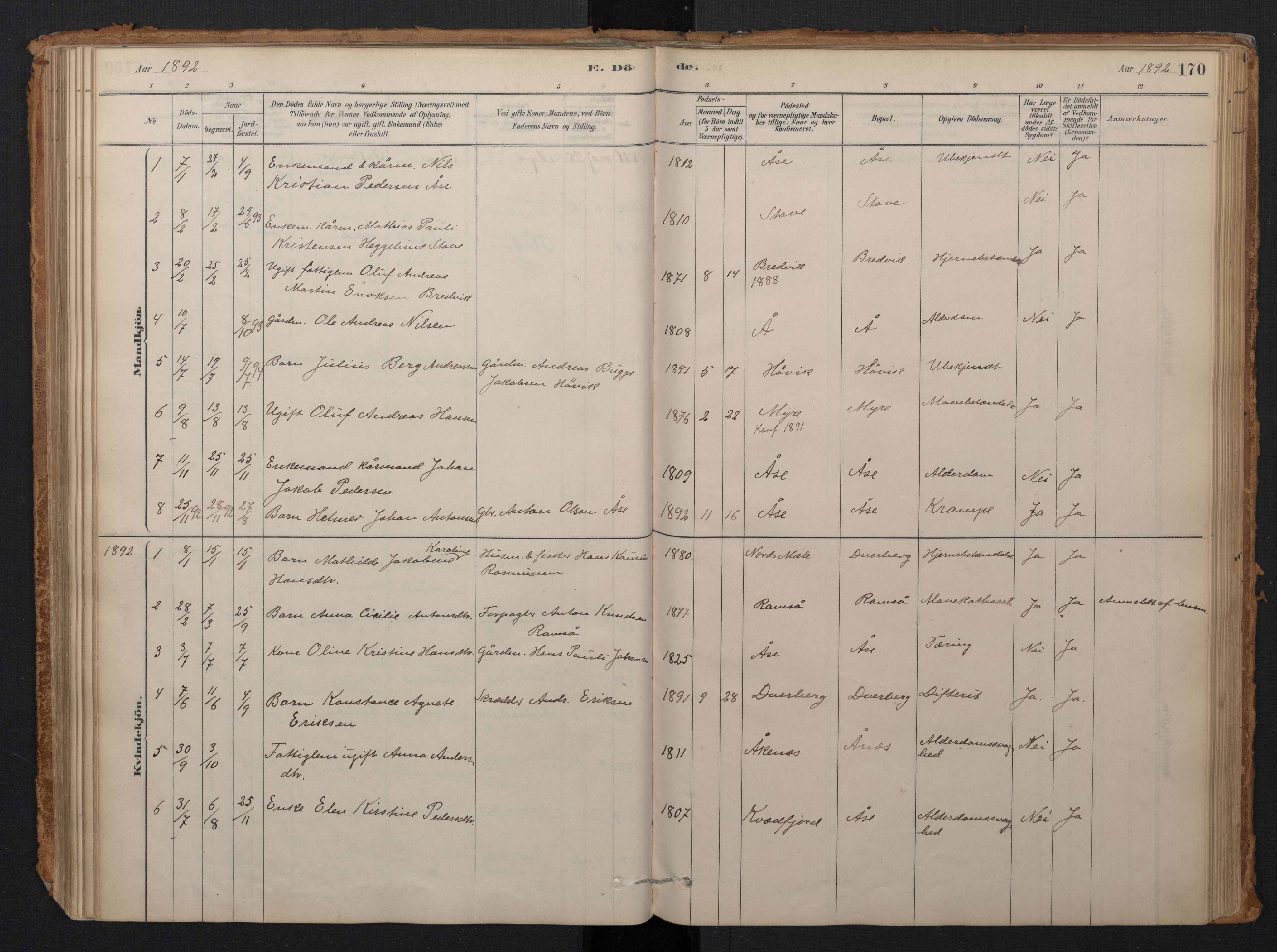 Ministerialprotokoller, klokkerbøker og fødselsregistre - Nordland, AV/SAT-A-1459/897/L1399: Parish register (official) no. 897A06, 1881-1896, p. 170