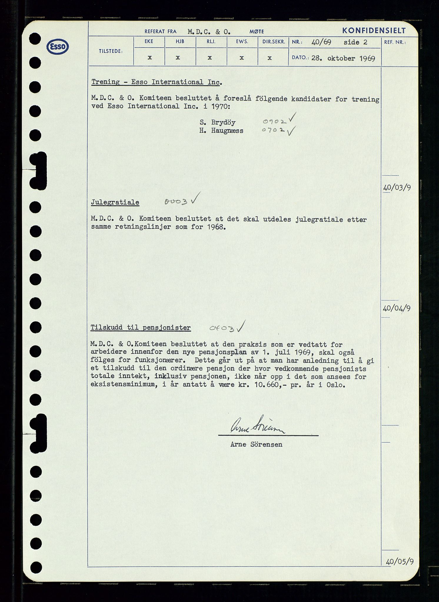 Pa 0982 - Esso Norge A/S, AV/SAST-A-100448/A/Aa/L0003/0001: Den administrerende direksjon Board minutes (styrereferater) og Bedriftforsamlingsprotokoll / Den administrerende direksjon Board minutes (styrereferater), 1969, p. 188