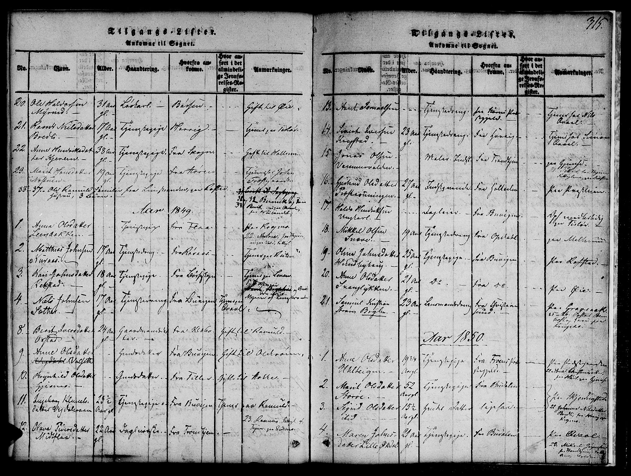 Ministerialprotokoller, klokkerbøker og fødselsregistre - Sør-Trøndelag, SAT/A-1456/691/L1092: Parish register (copy) no. 691C03, 1816-1852, p. 315