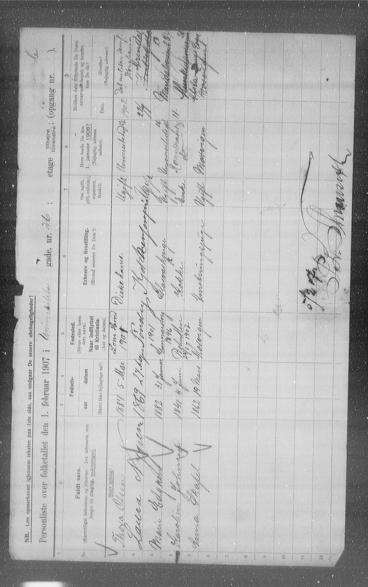 OBA, Municipal Census 1907 for Kristiania, 1907, p. 61152