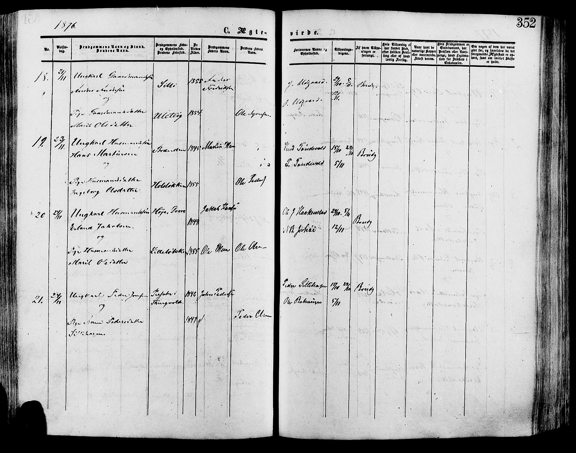 Lesja prestekontor, SAH/PREST-068/H/Ha/Haa/L0008: Parish register (official) no. 8, 1854-1880, p. 352