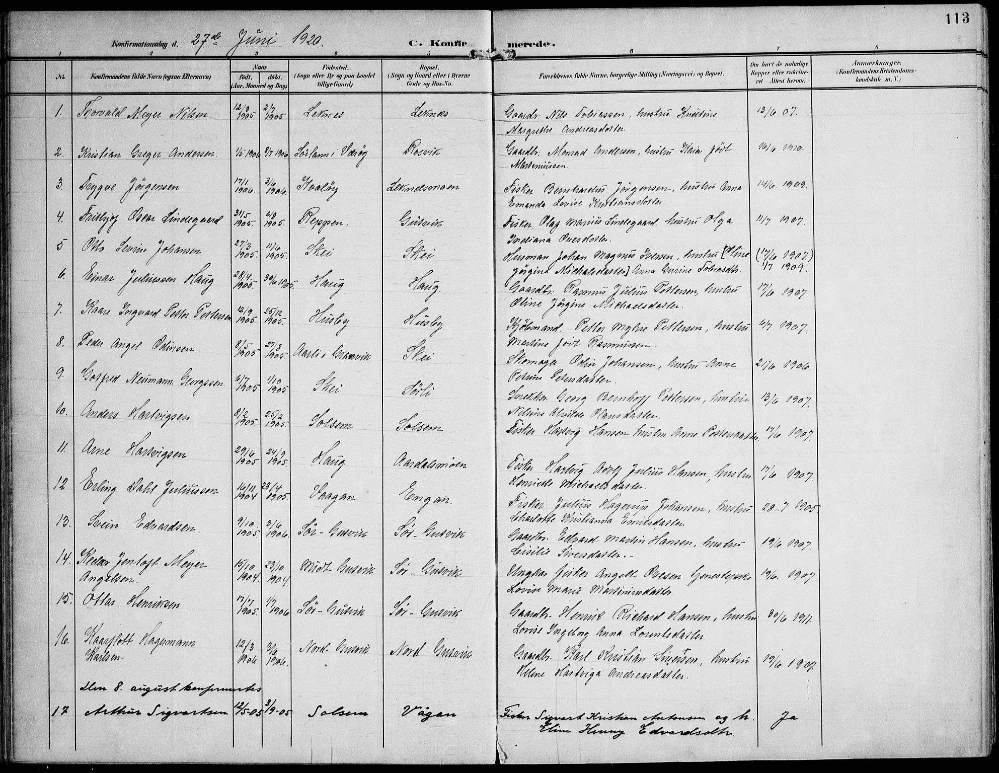 Ministerialprotokoller, klokkerbøker og fødselsregistre - Nord-Trøndelag, SAT/A-1458/788/L0698: Parish register (official) no. 788A05, 1902-1921, p. 113