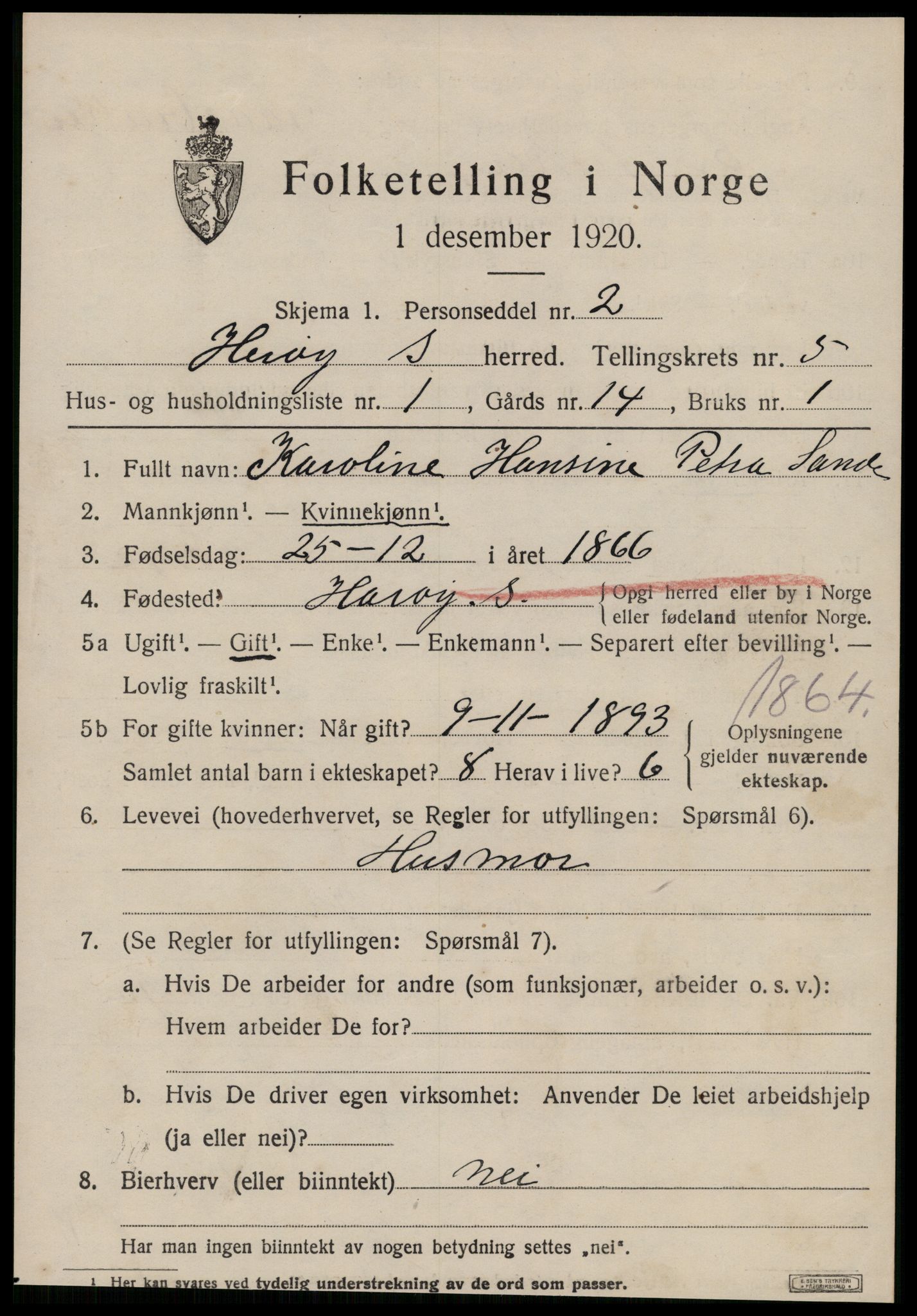 SAT, 1920 census for Herøy (MR), 1920, p. 3365