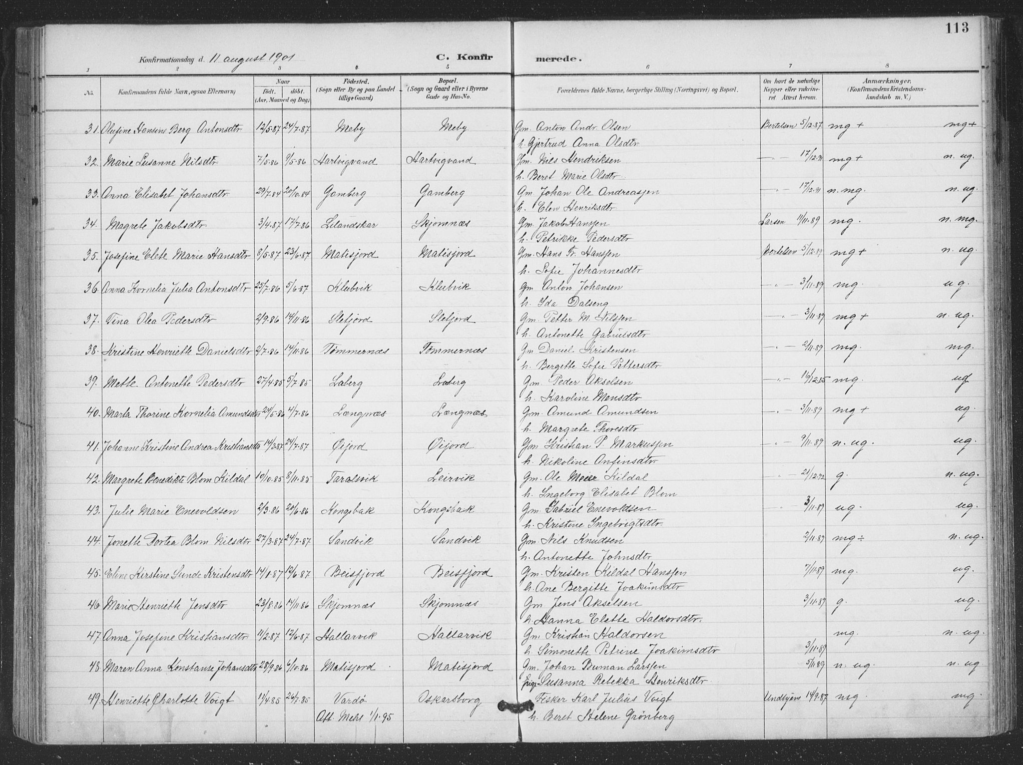 Ministerialprotokoller, klokkerbøker og fødselsregistre - Nordland, AV/SAT-A-1459/866/L0939: Parish register (official) no. 866A02, 1894-1906, p. 113