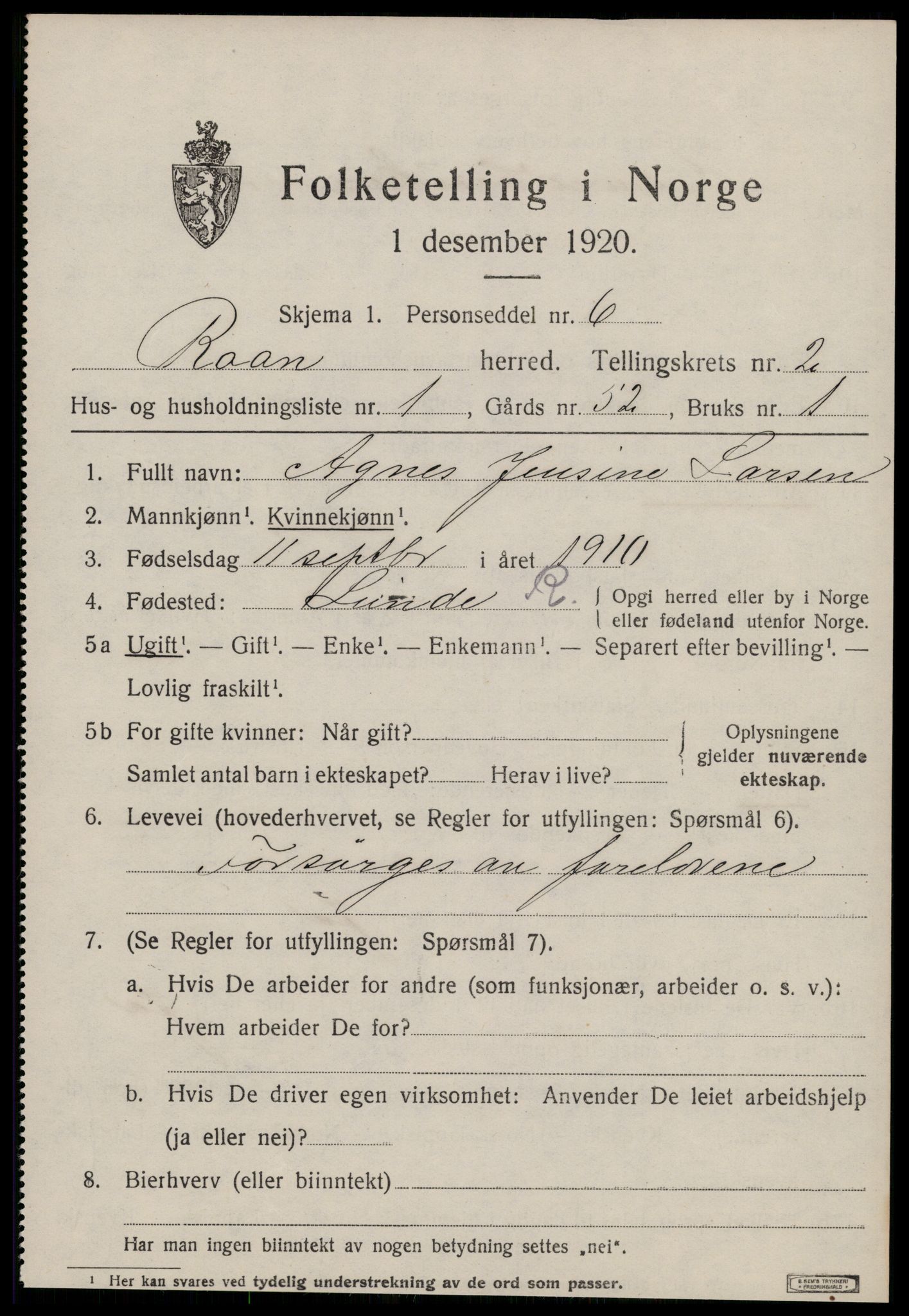 SAT, 1920 census for Roan, 1920, p. 1757