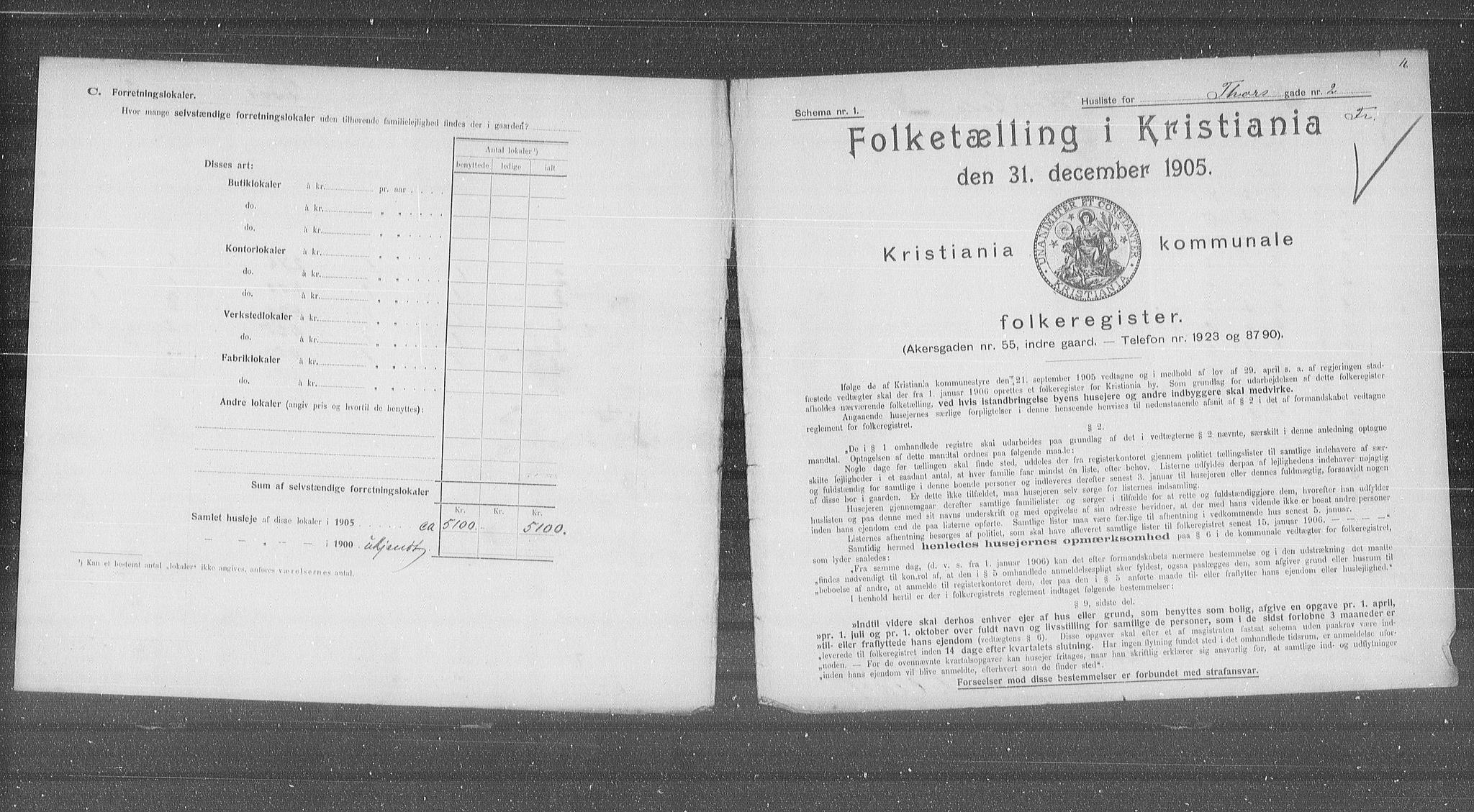 OBA, Municipal Census 1905 for Kristiania, 1905, p. 59613