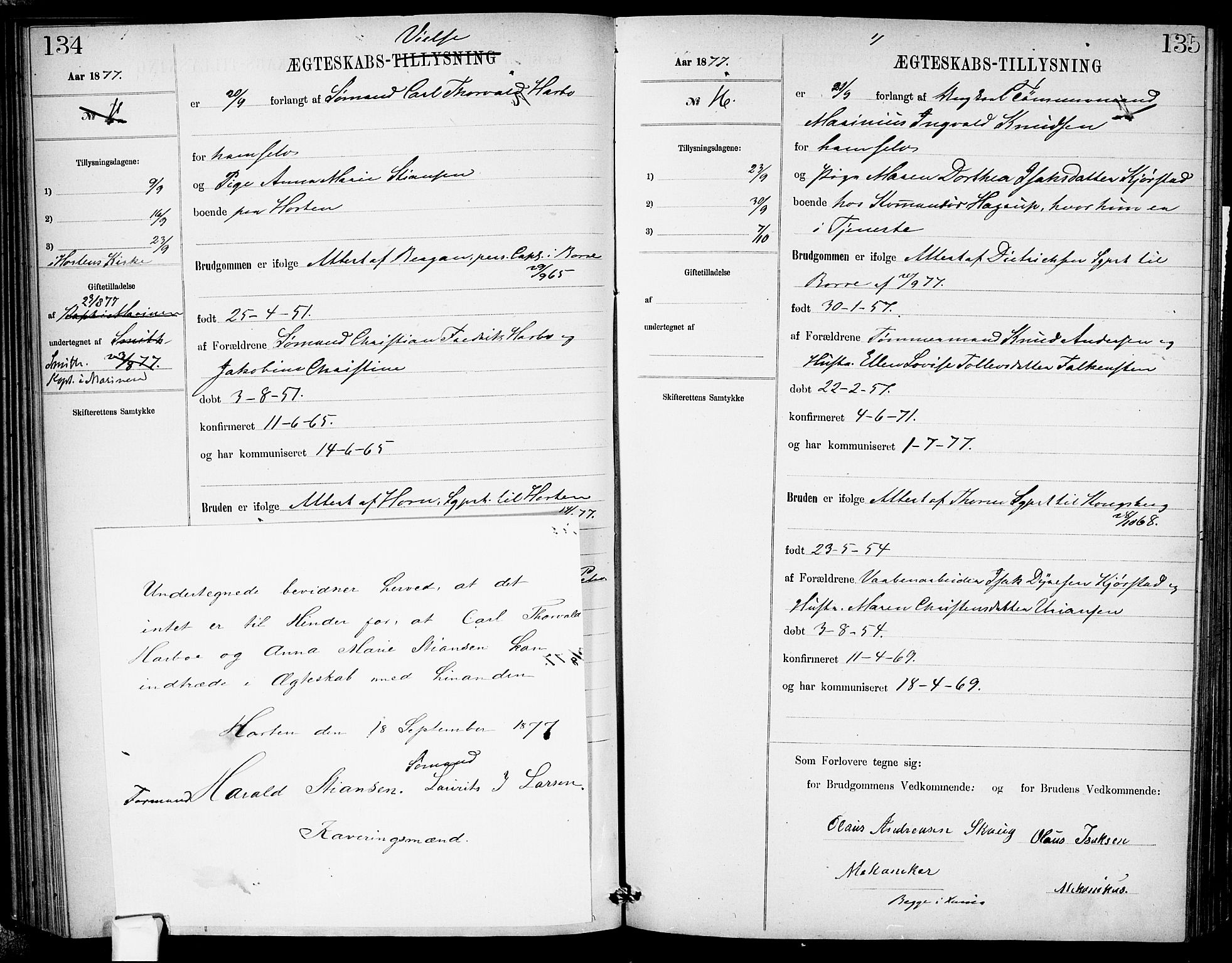 Garnisonsmenigheten Kirkebøker, AV/SAO-A-10846/H/Ha/L0007: Banns register no. I 7, 1872-1893, p. 134-135