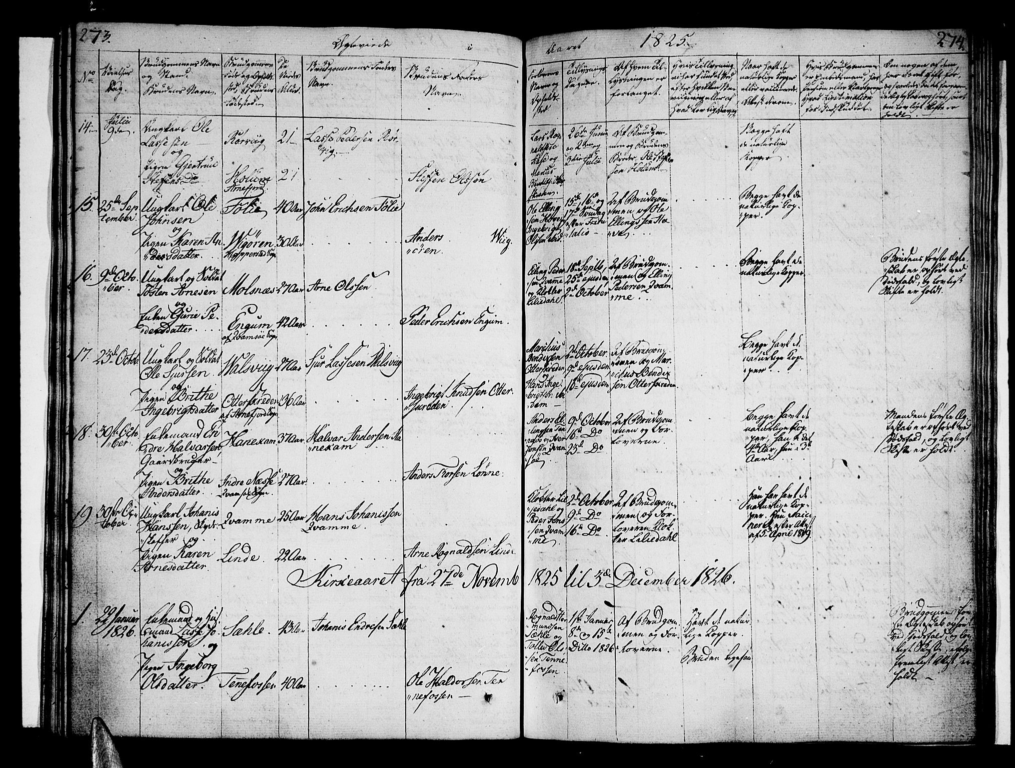 Vik sokneprestembete, SAB/A-81501: Parish register (official) no. A 6, 1821-1831, p. 273-274